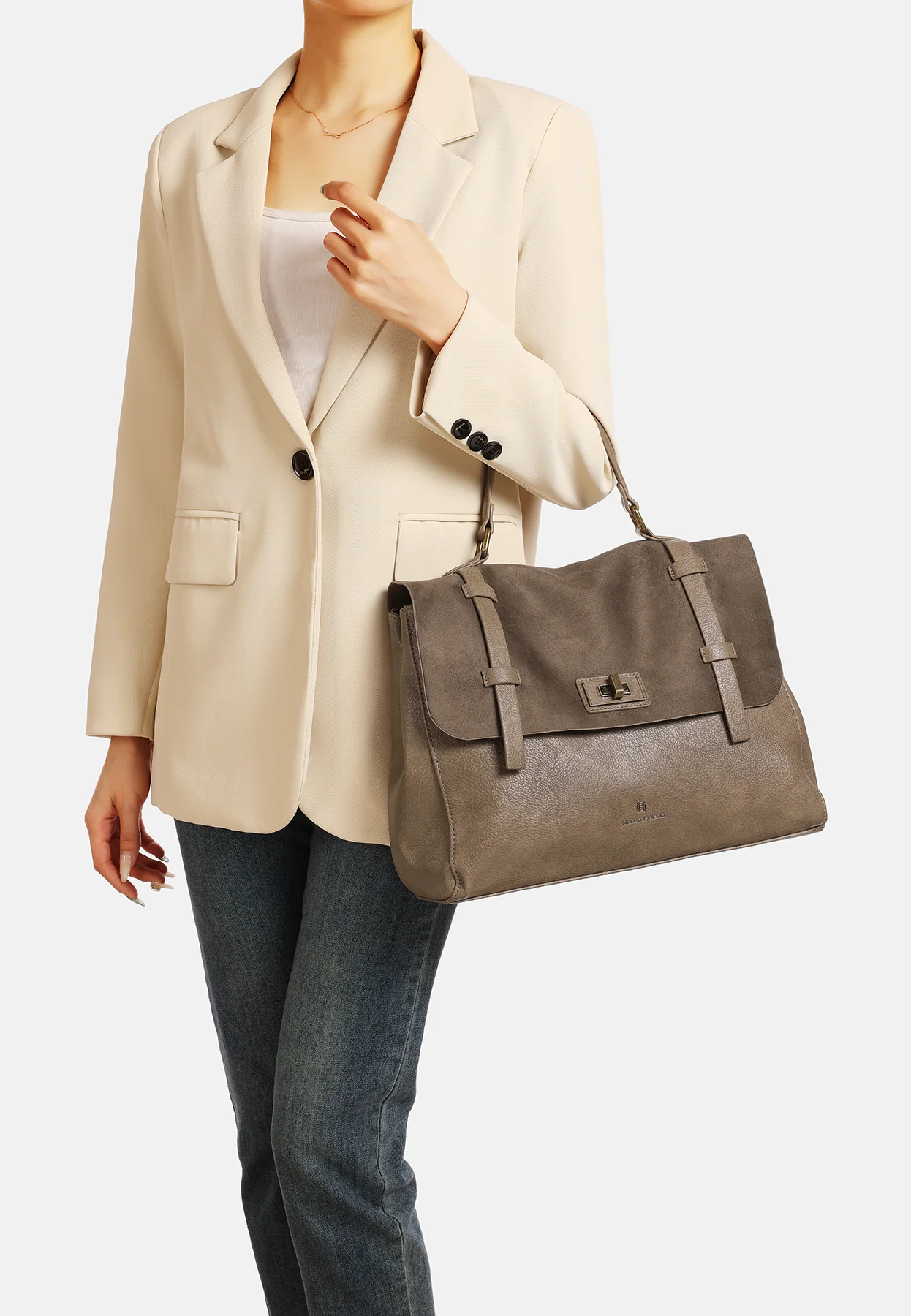 Borsa stile college in ecopelle e camoscio M1054 - Image 13