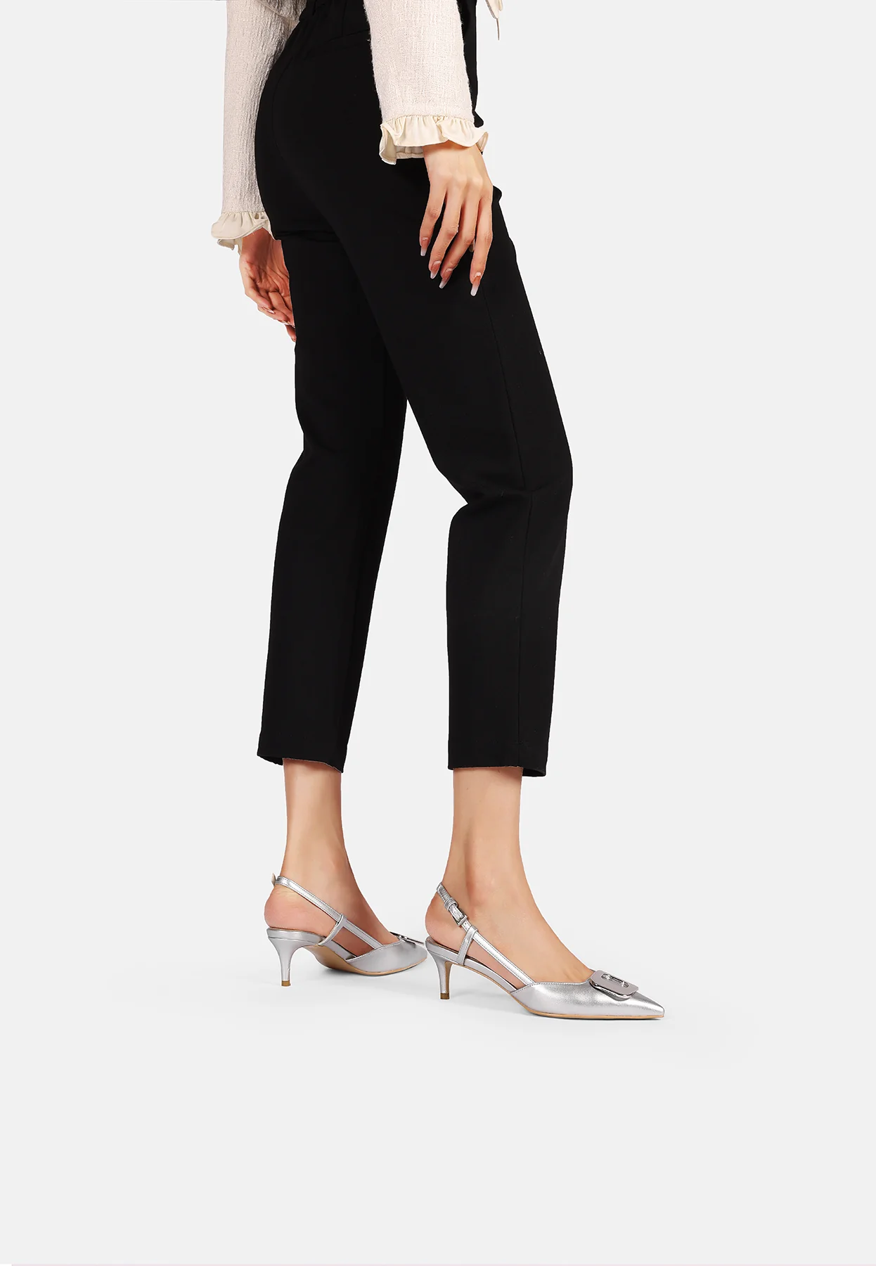 Dècolletè Slingback a punta con maxi fibbia e tacco basso K3348 - Image 6