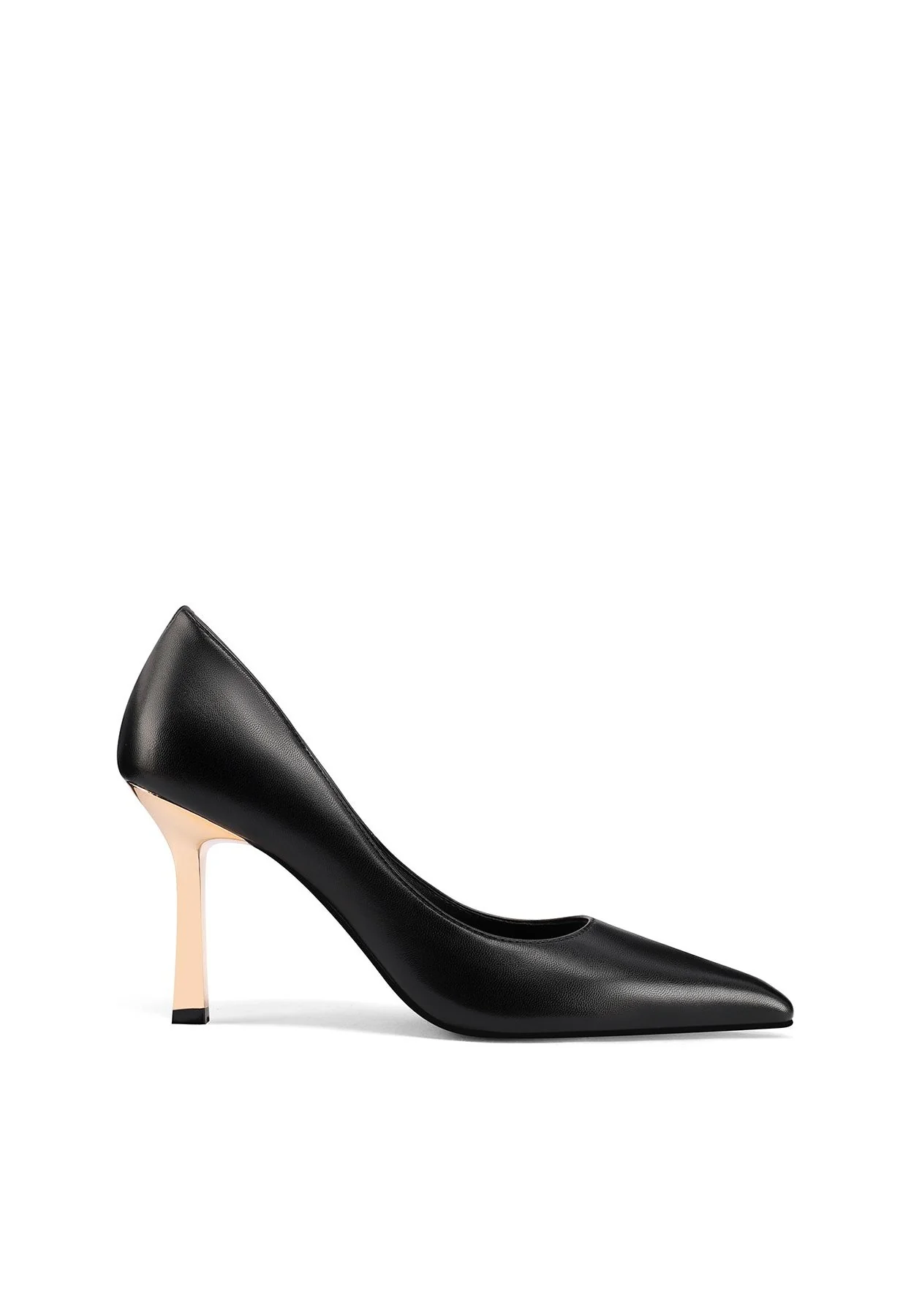 Décolleté nera a punta con tacco oro K3661 - Image 2