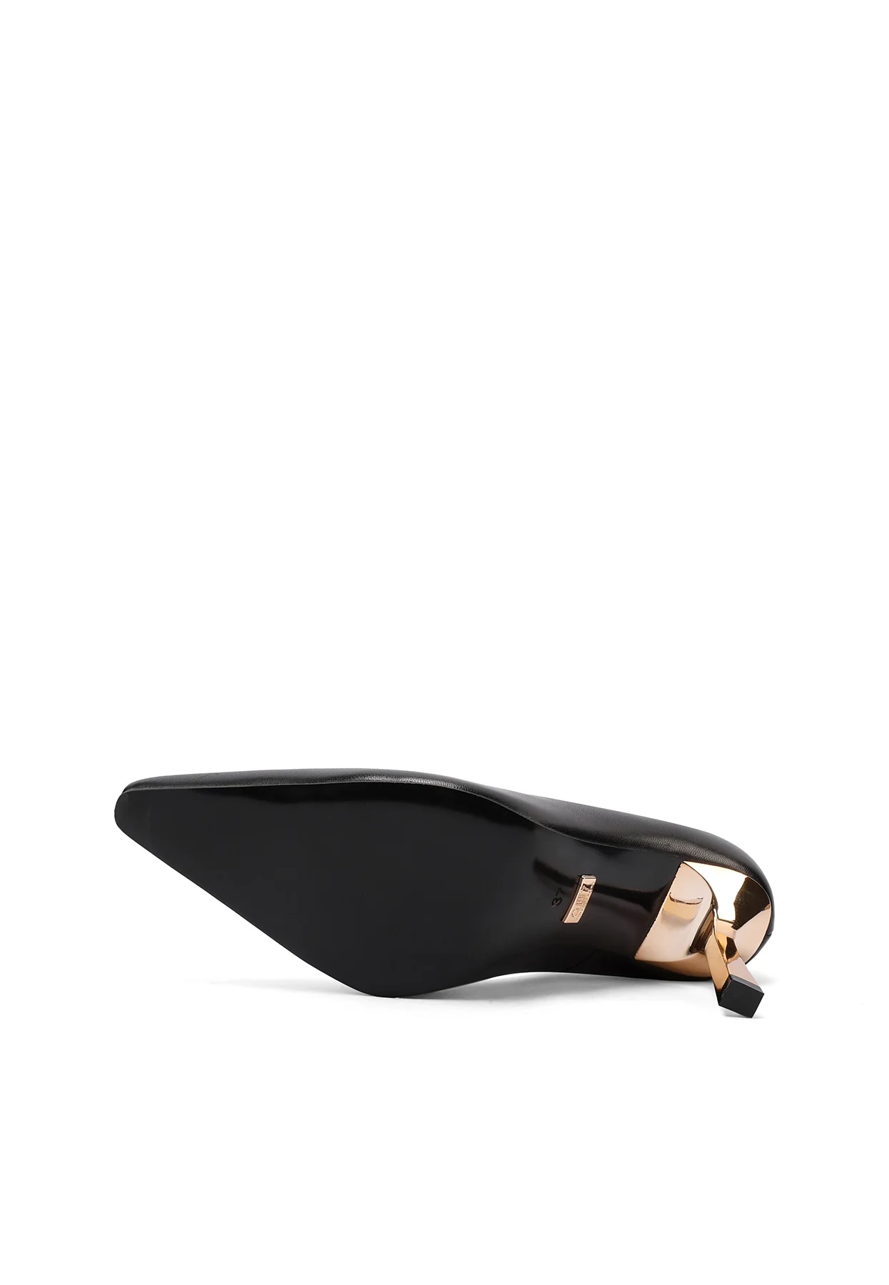 Décolleté nera a punta con tacco oro K3661 - Image 6