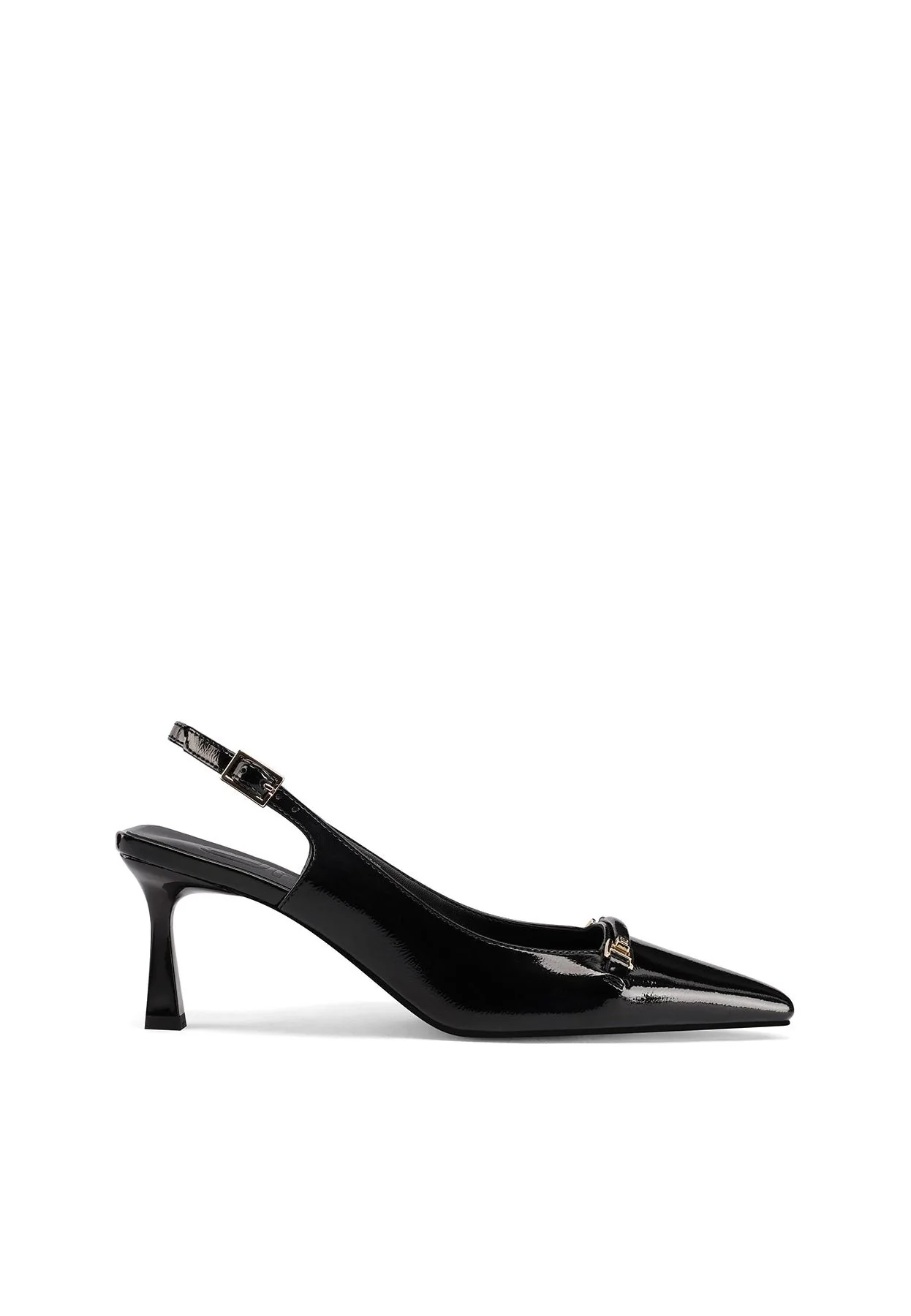 Dècolletè Slingback nera a punta verniciata con cinturini K3668 - Image 2