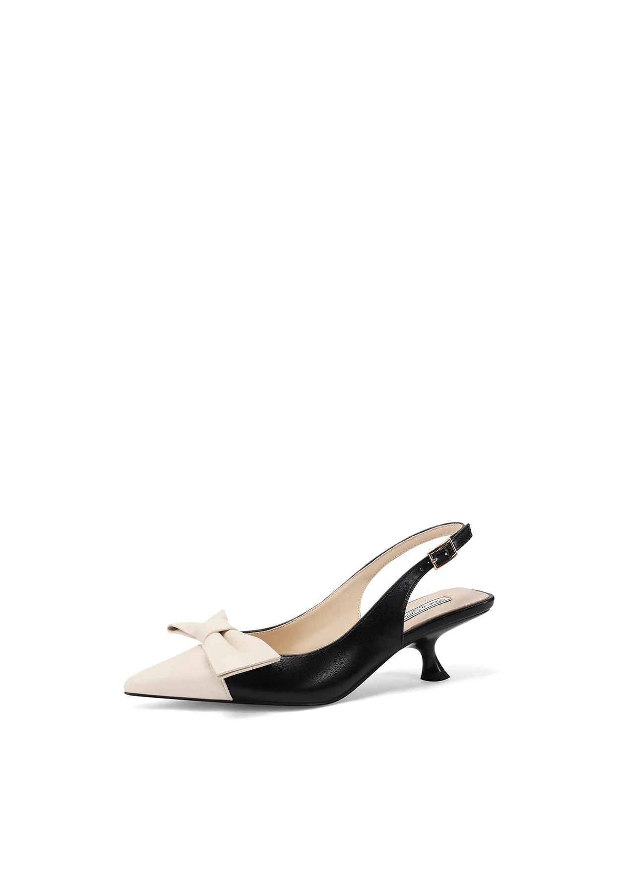 Decolleté slingback bicolore con fiocco e tacco basso K3746 - Image 10