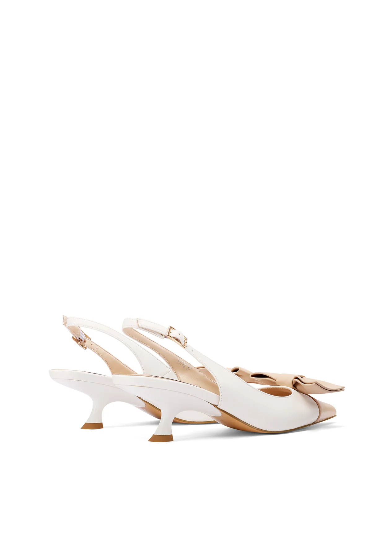Decolleté slingback bicolore con fiocco e tacco basso K3746 - Image 4
