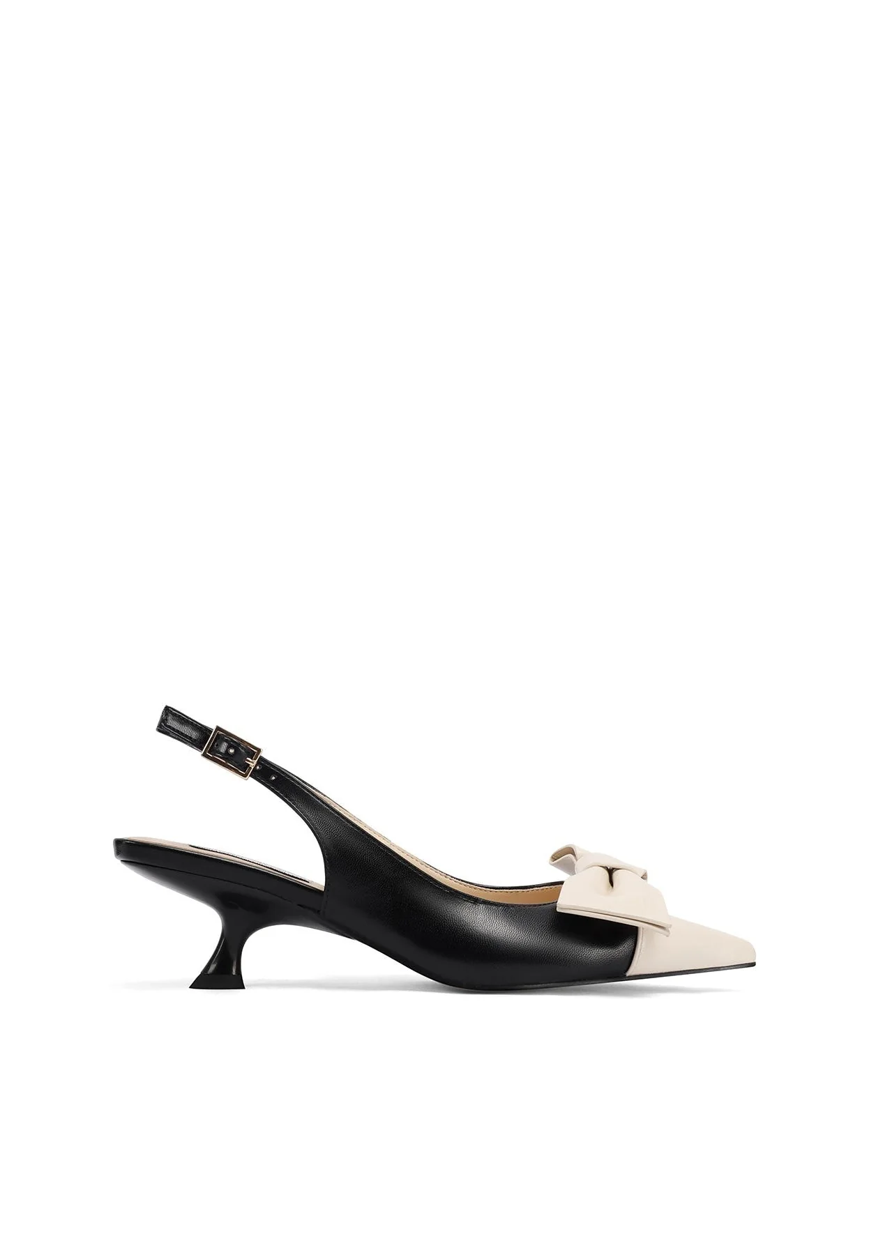 Decolleté slingback bicolore con fiocco e tacco basso K3746 - Image 9