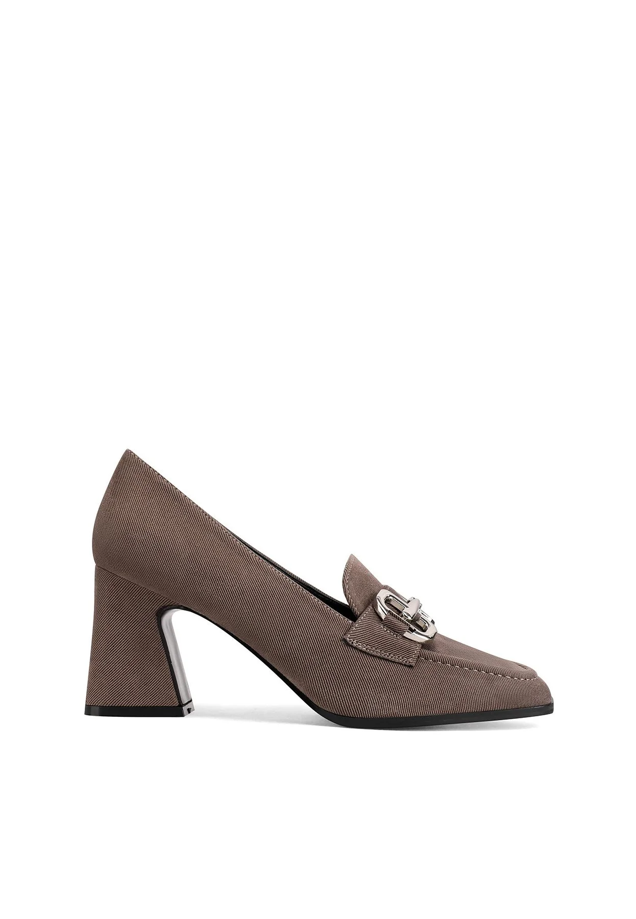 Décolleté mocassino nero con tacco svasato ZM9818 - Image 9