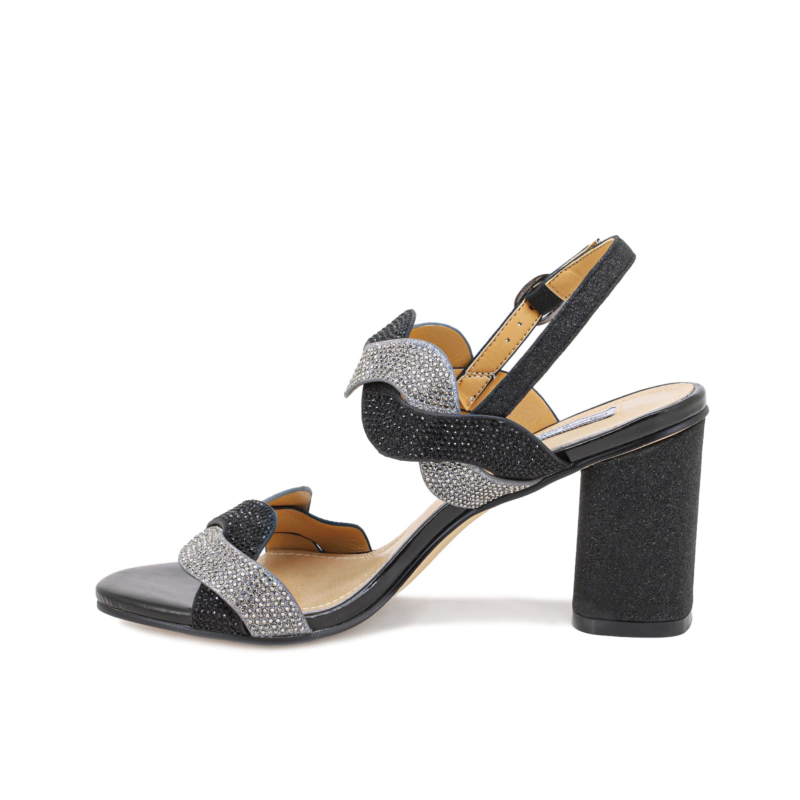 Sandali gioiello argento con strass e tacco largo ZM9010 - Image 11