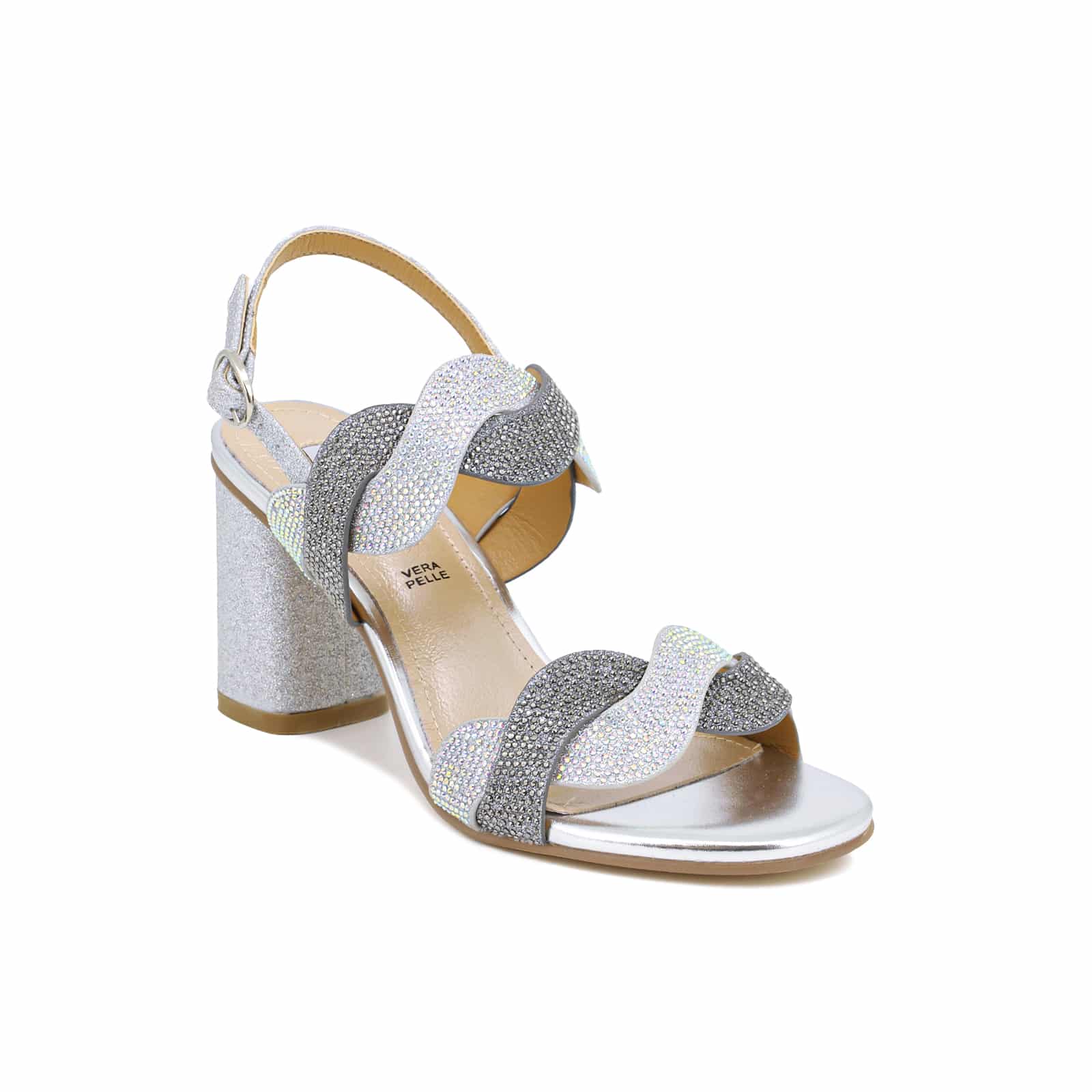 Sandali gioiello argento con strass e tacco largo ZM9010 - Image 3