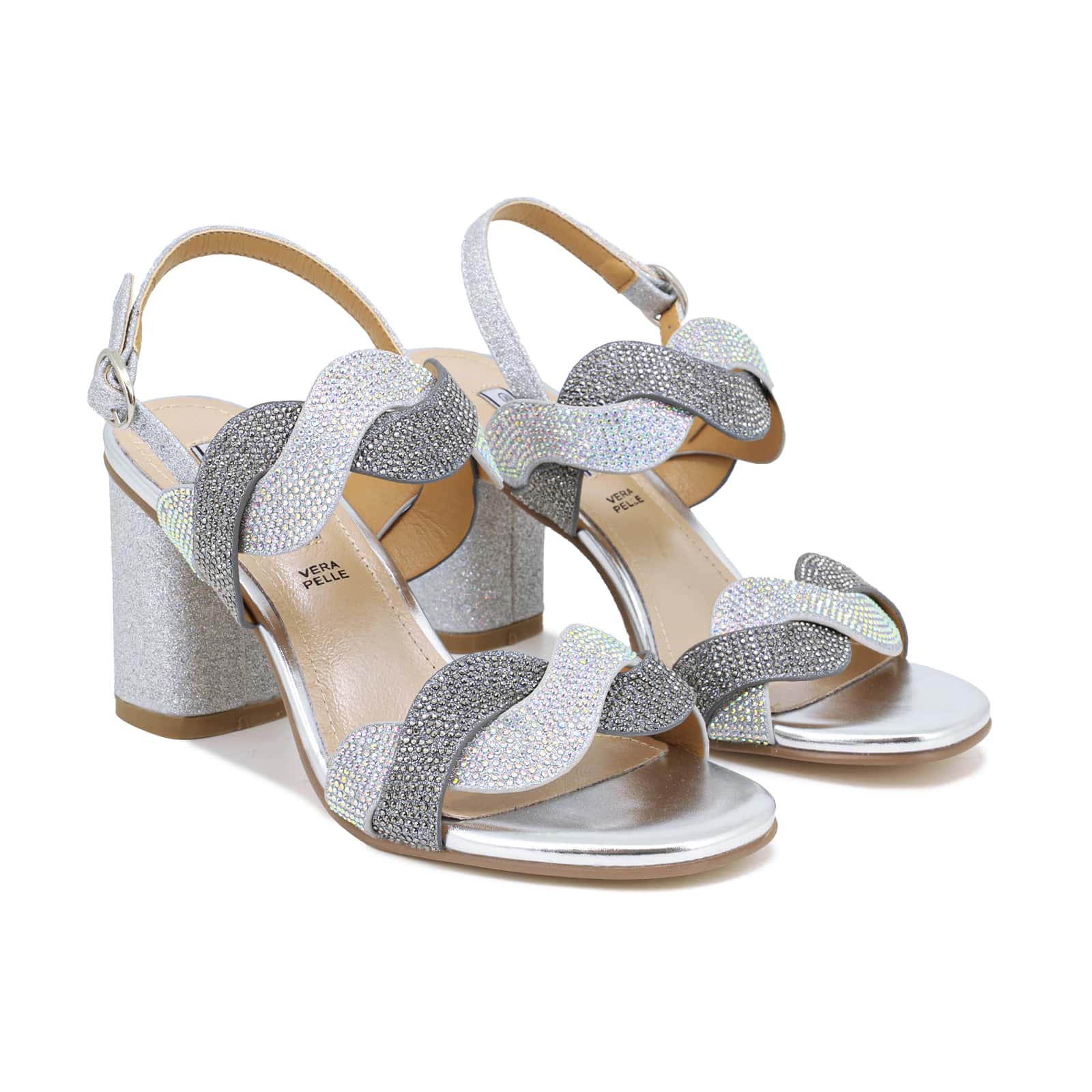 Sandali gioiello argento con strass e tacco largo ZM9010 - Image 4