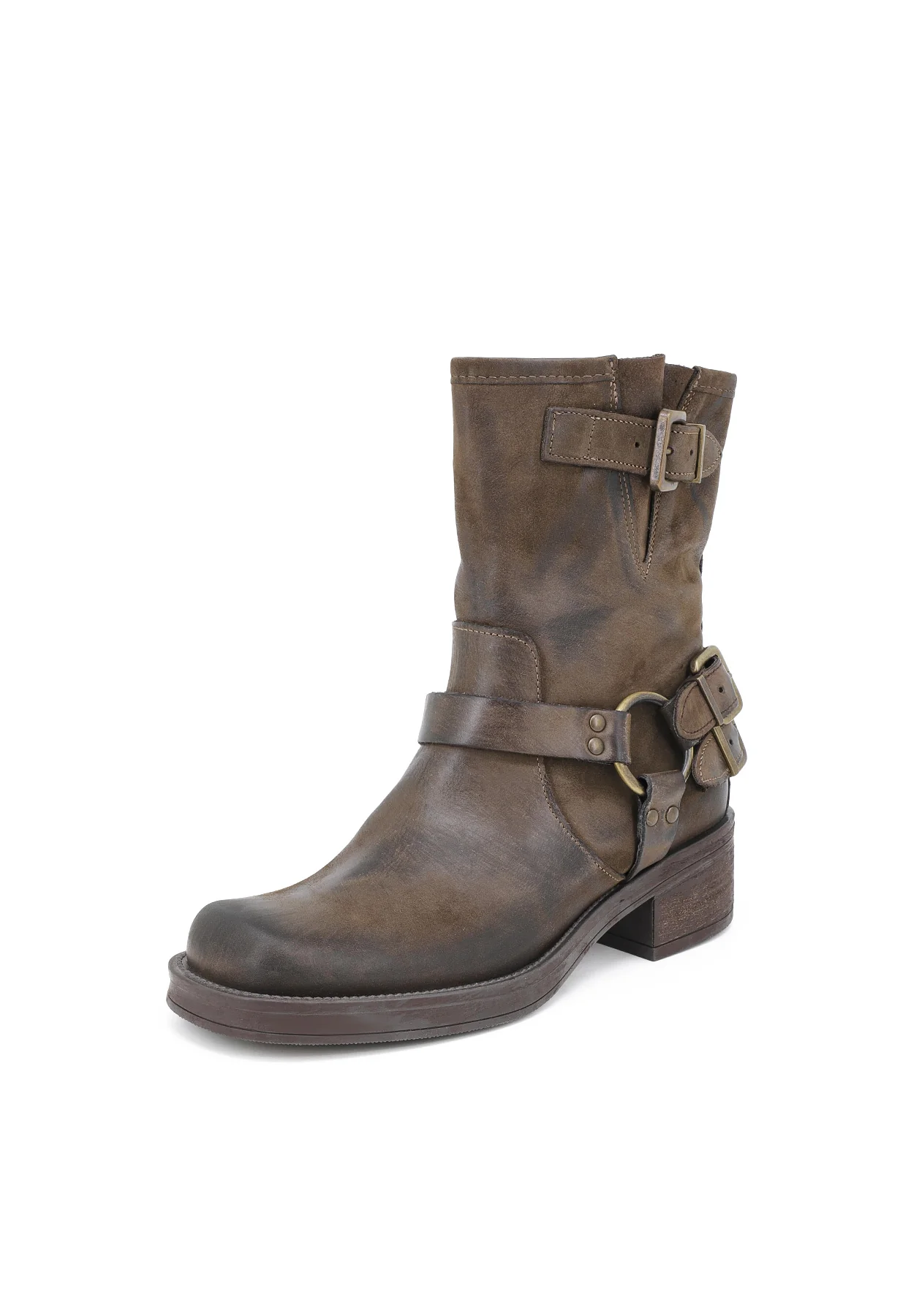 Stivaletto biker nero in vera pelle con fibbie CAMP3 - Image 10