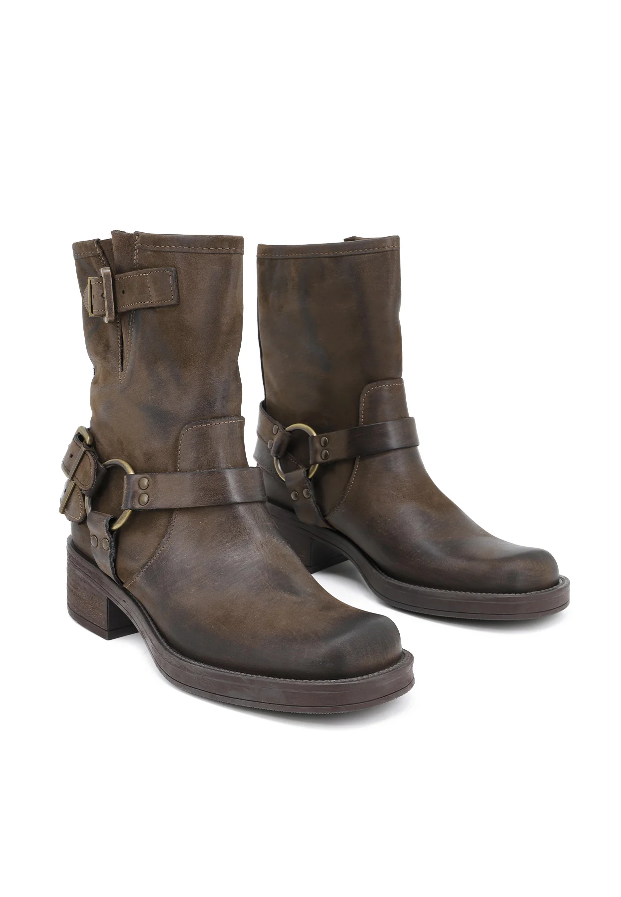 Stivaletto biker nero in vera pelle con fibbie CAMP3 - Image 11
