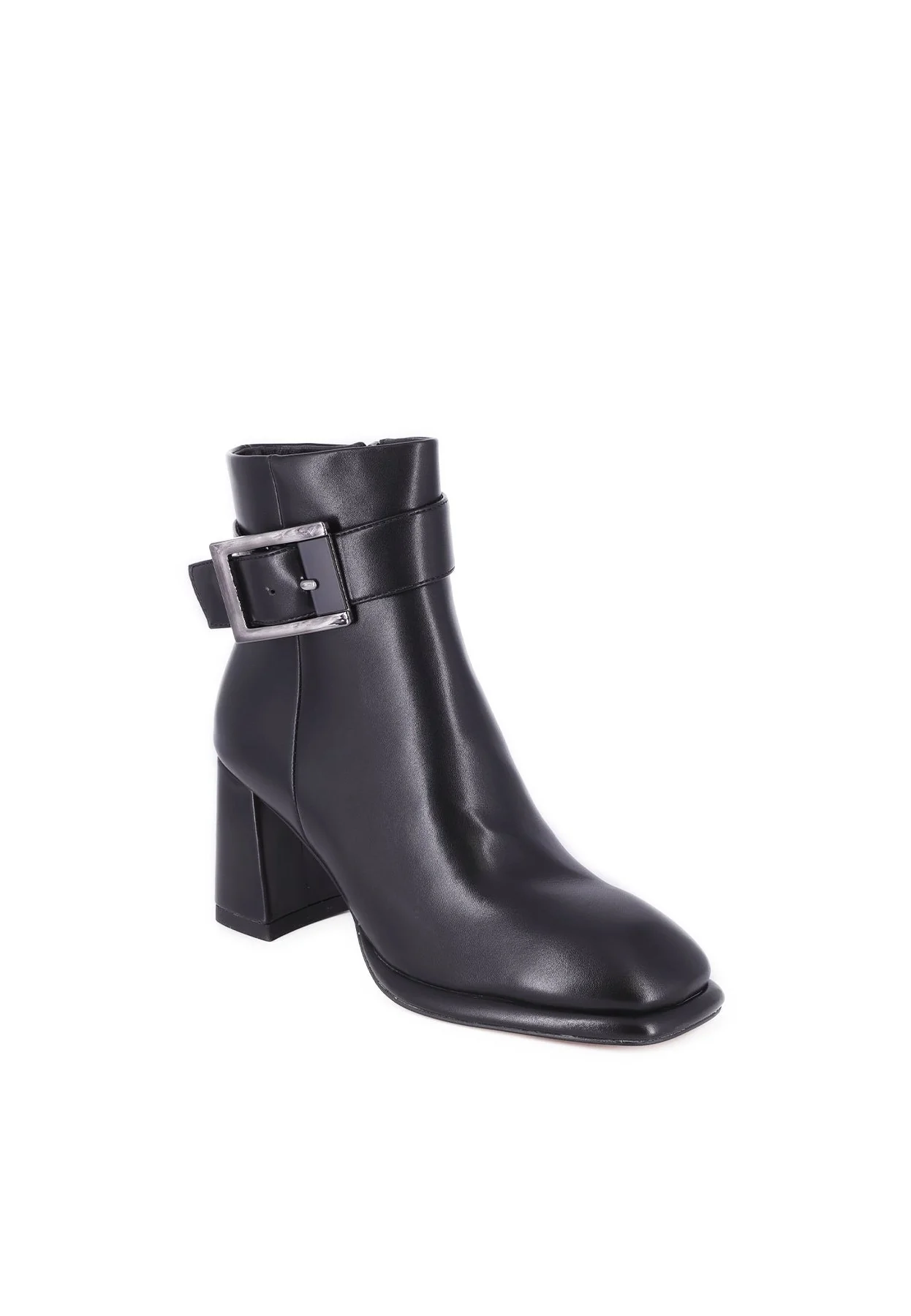 Stivaletto nero con fibbia e tacco largo elegante K3258 - Image 5