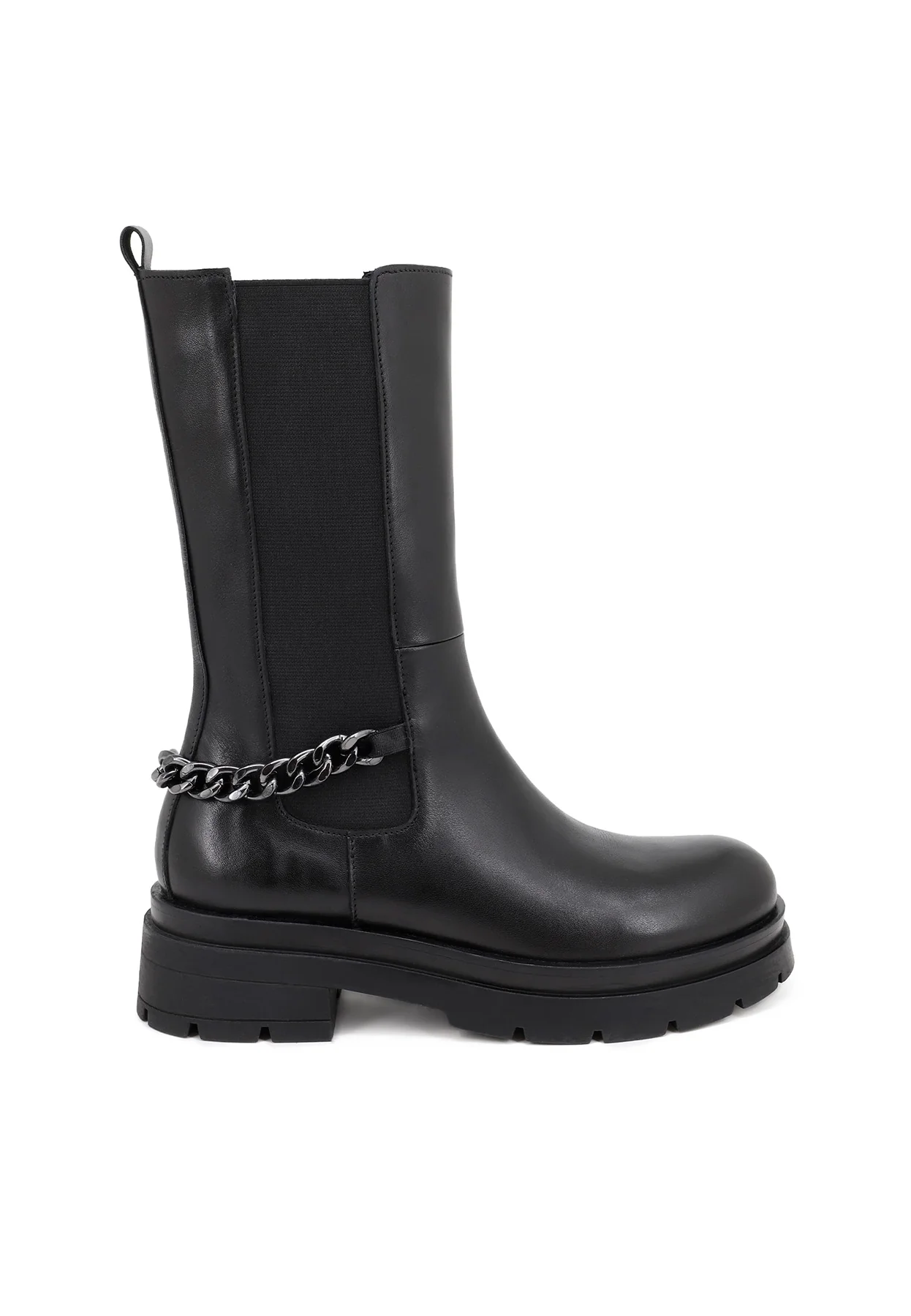 Stivale nero in vera pelle con catena QH-22 S-278
