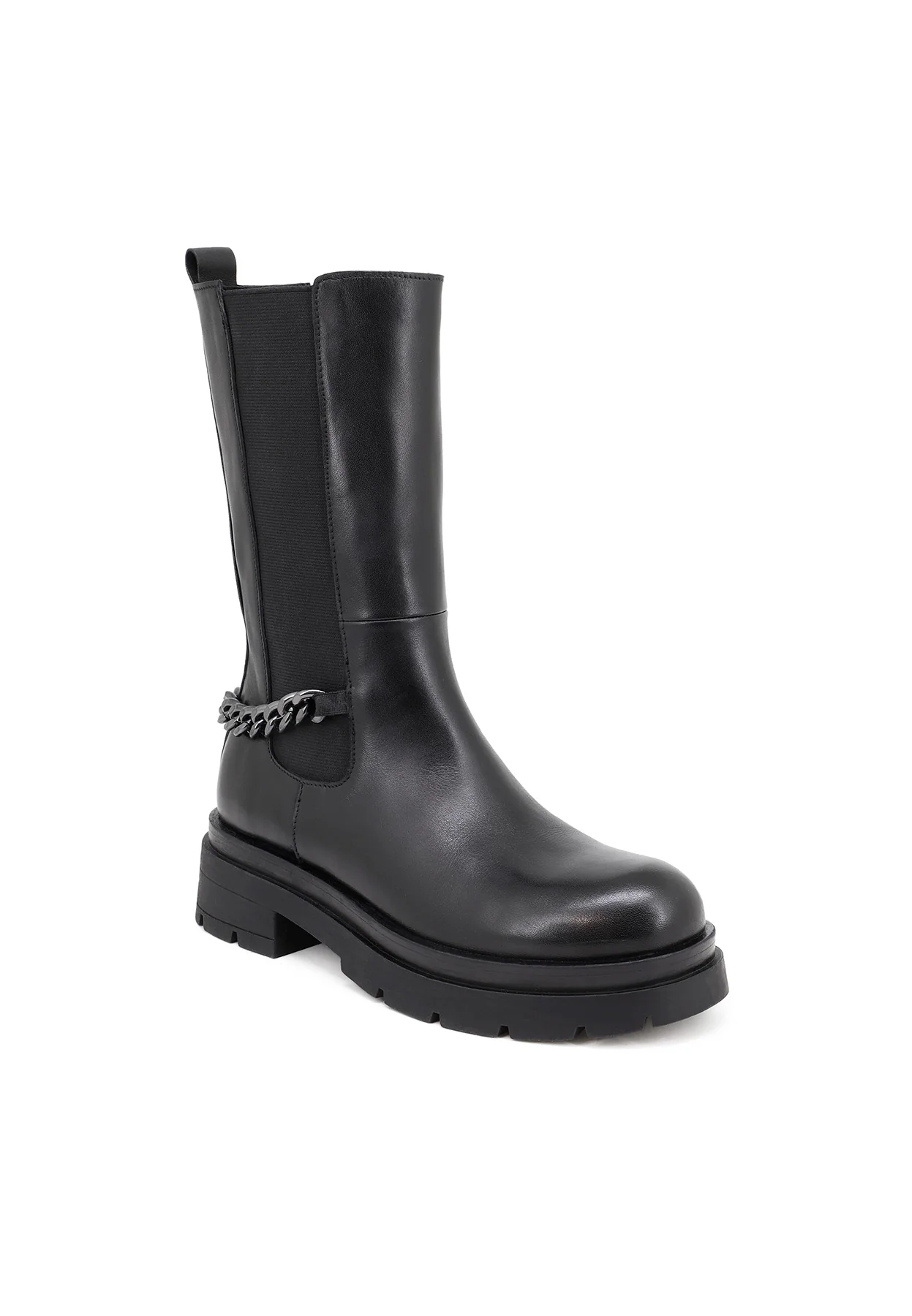 Stivale nero in vera pelle con catena QH-22 S-278 - Image 2