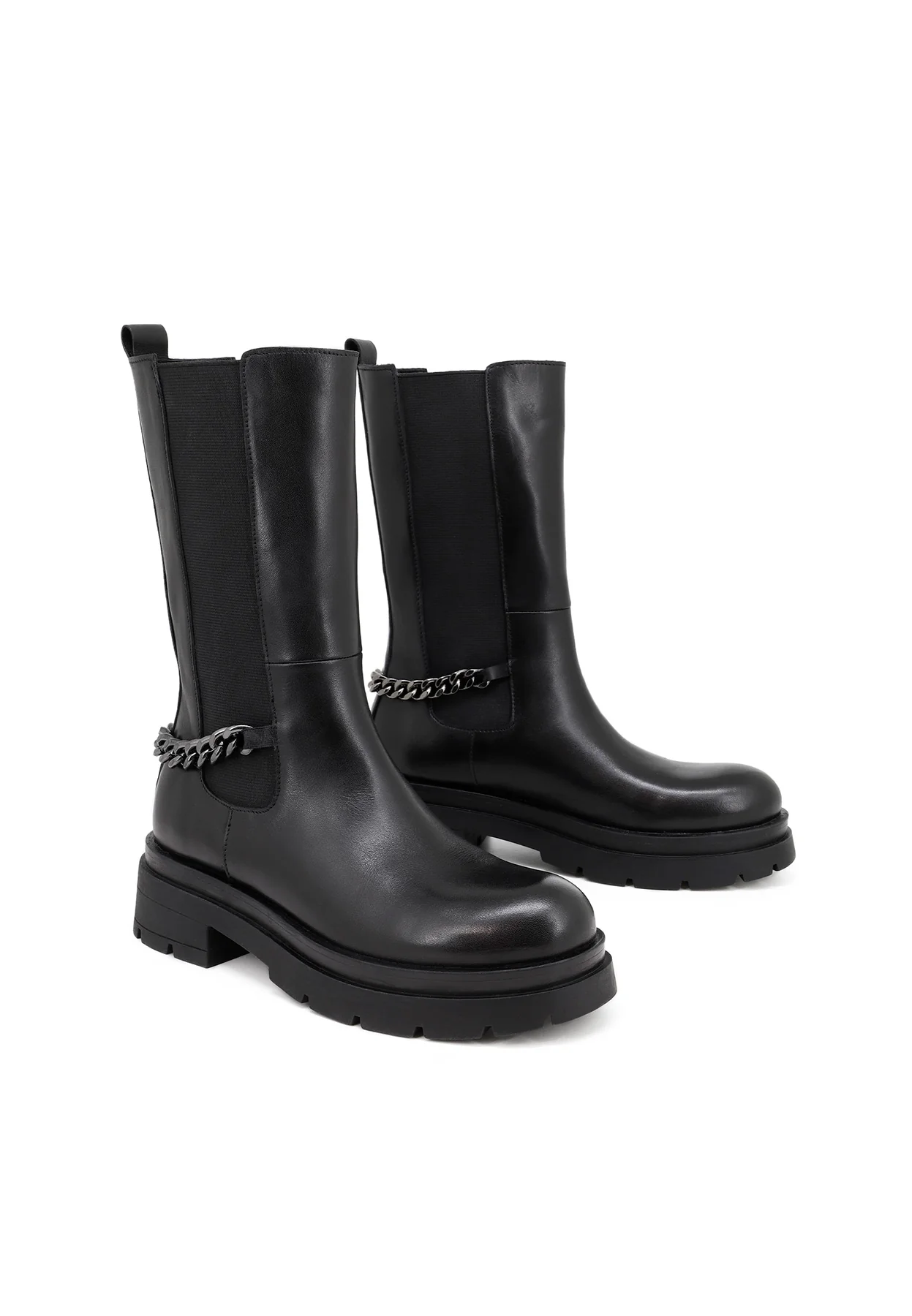 Stivale nero in vera pelle con catena QH-22 S-278 - Image 5