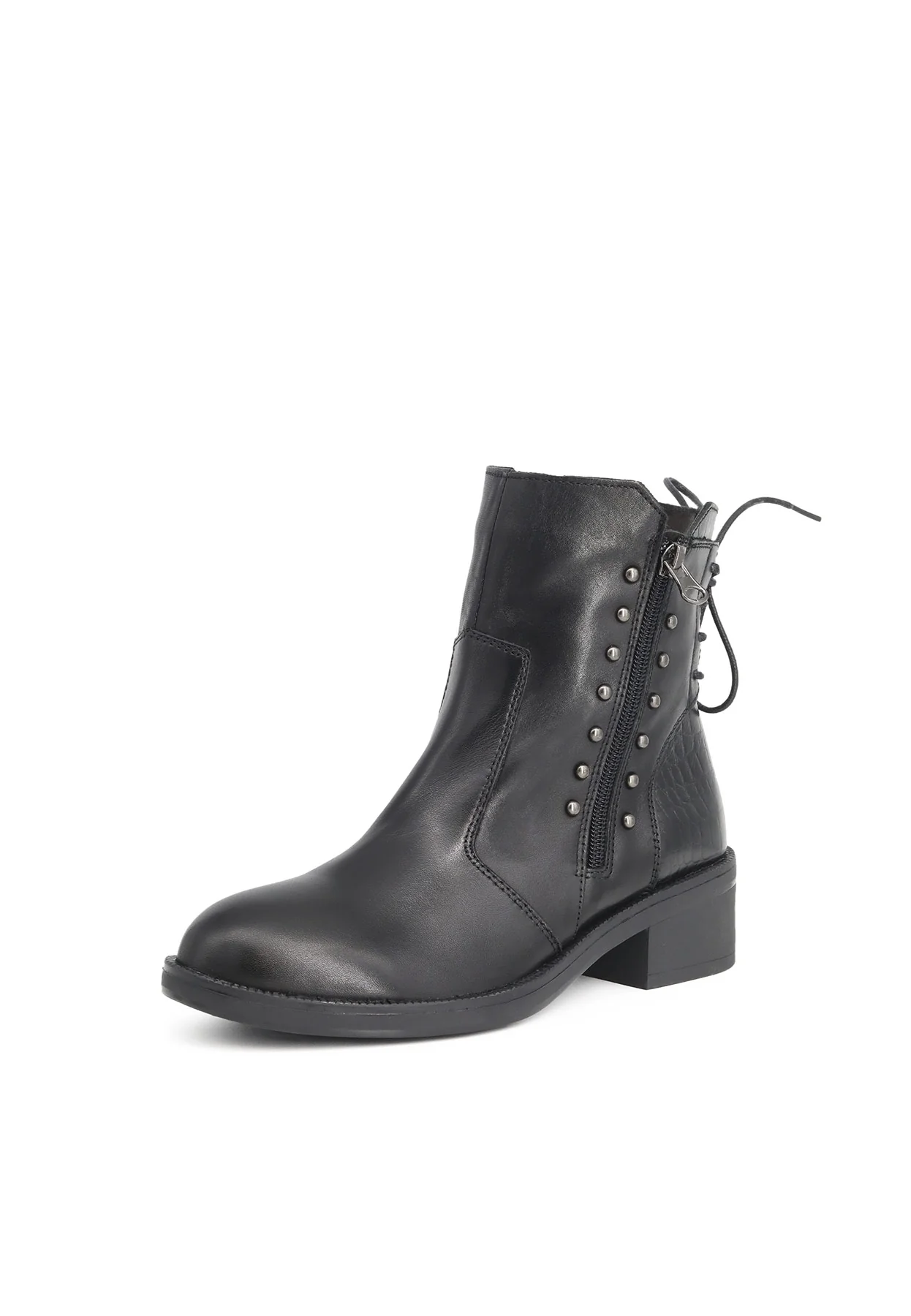 Stivaletto nero in vera pelle con zip e borchie QH-22 S268 - Image 3