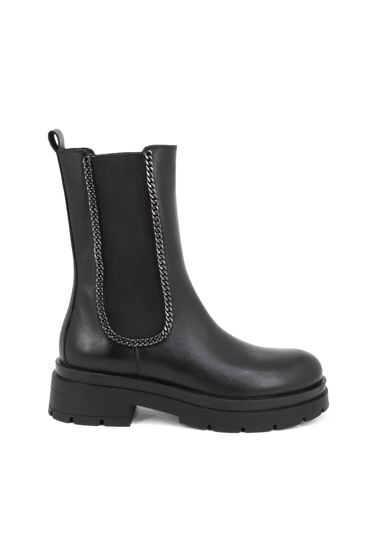 Chelsea boot nero in vera pelle con profilo chain QH-22 S274