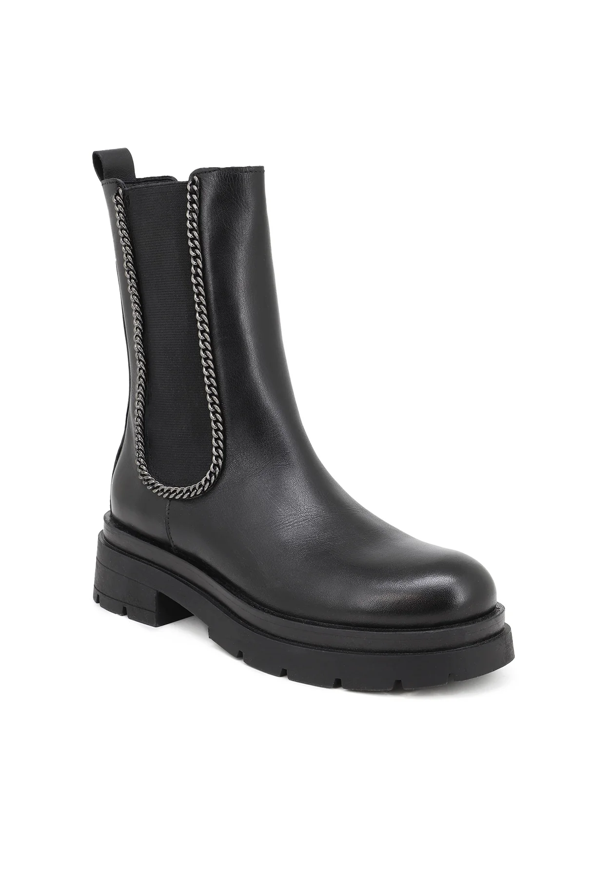 Chelsea boot nero in vera pelle con profilo chain QH-22 S274 - Image 2