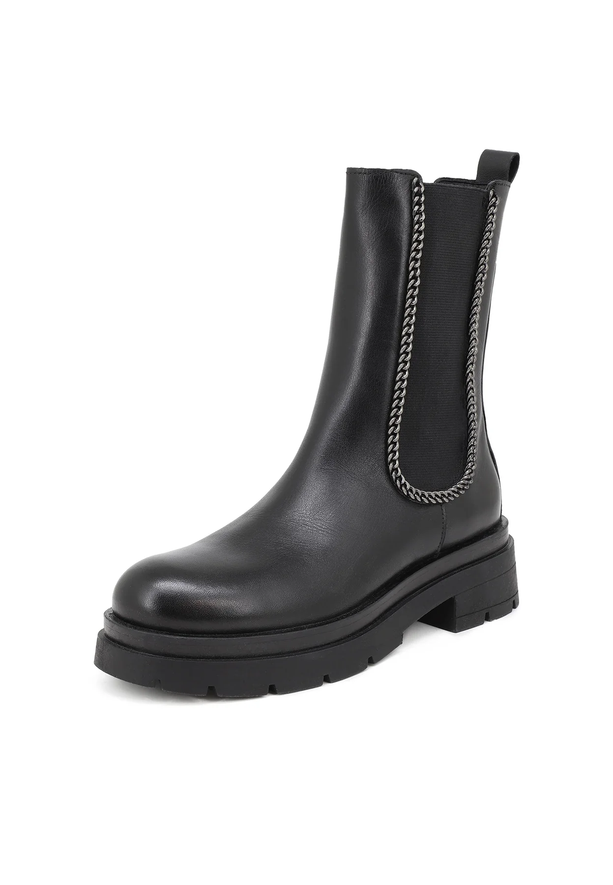Chelsea boot nero in vera pelle con profilo chain QH-22 S274 - Image 3