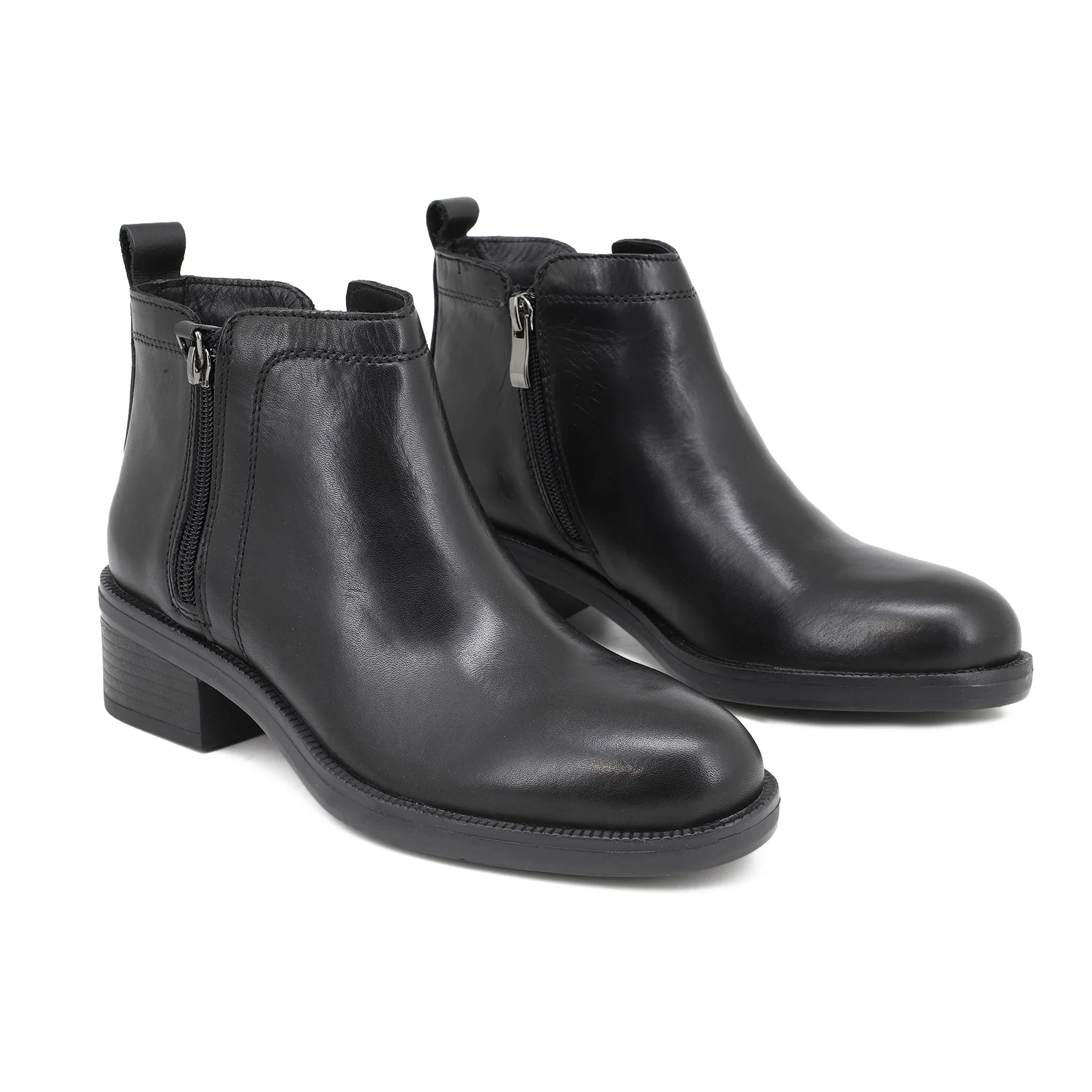 Stivaletto nero in vera pelle con doppia zip QH20_V-61 - Image 5
