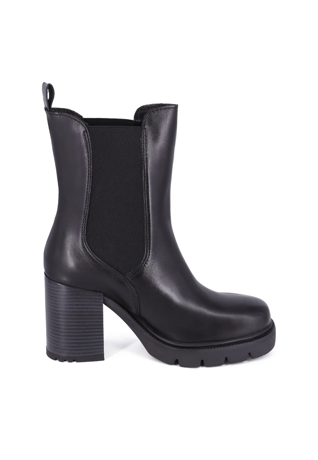 Stivaletto nero in vera pelle con tacco largo ed elastico laterale QH23 S399 - Image 3