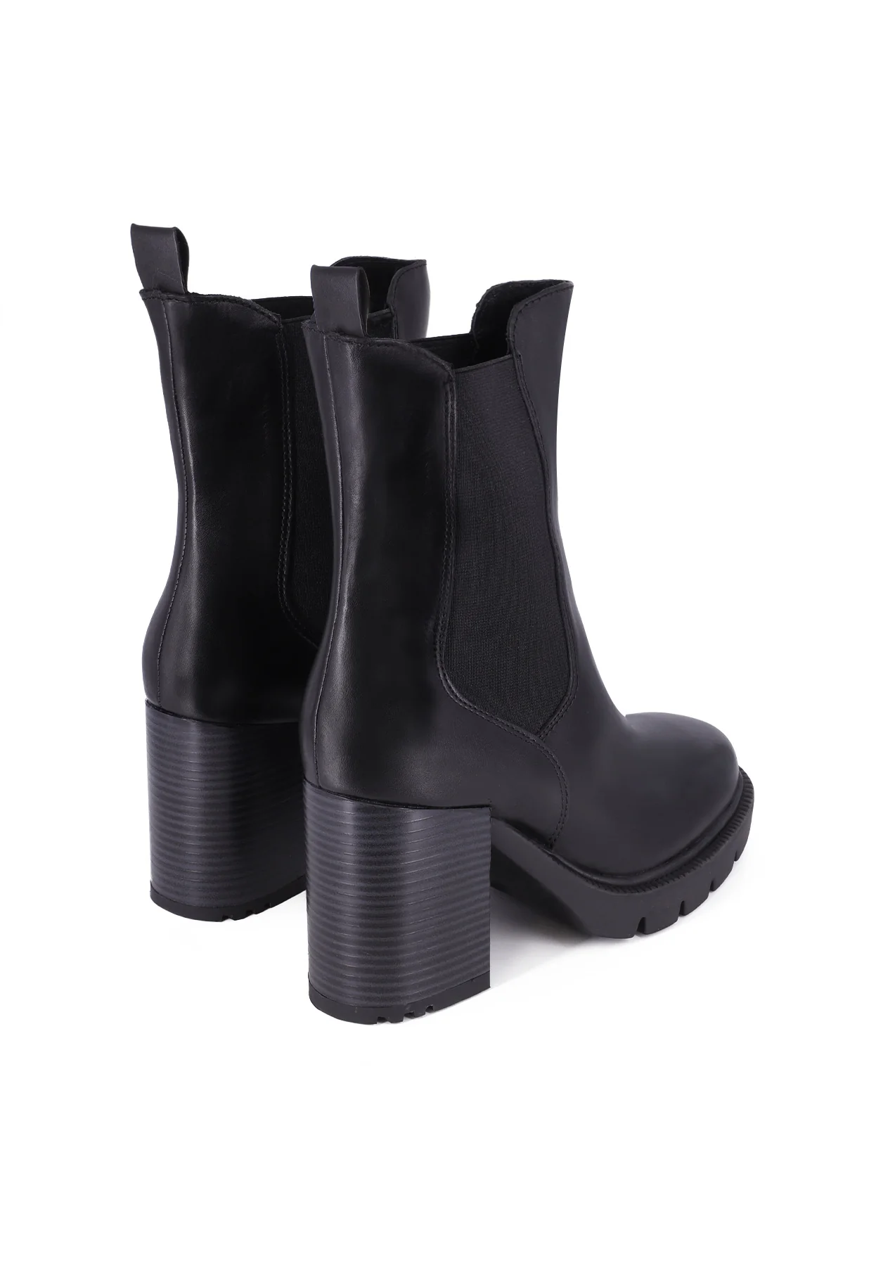 Stivaletto nero in vera pelle con tacco largo ed elastico laterale QH23 S399 - Image 4