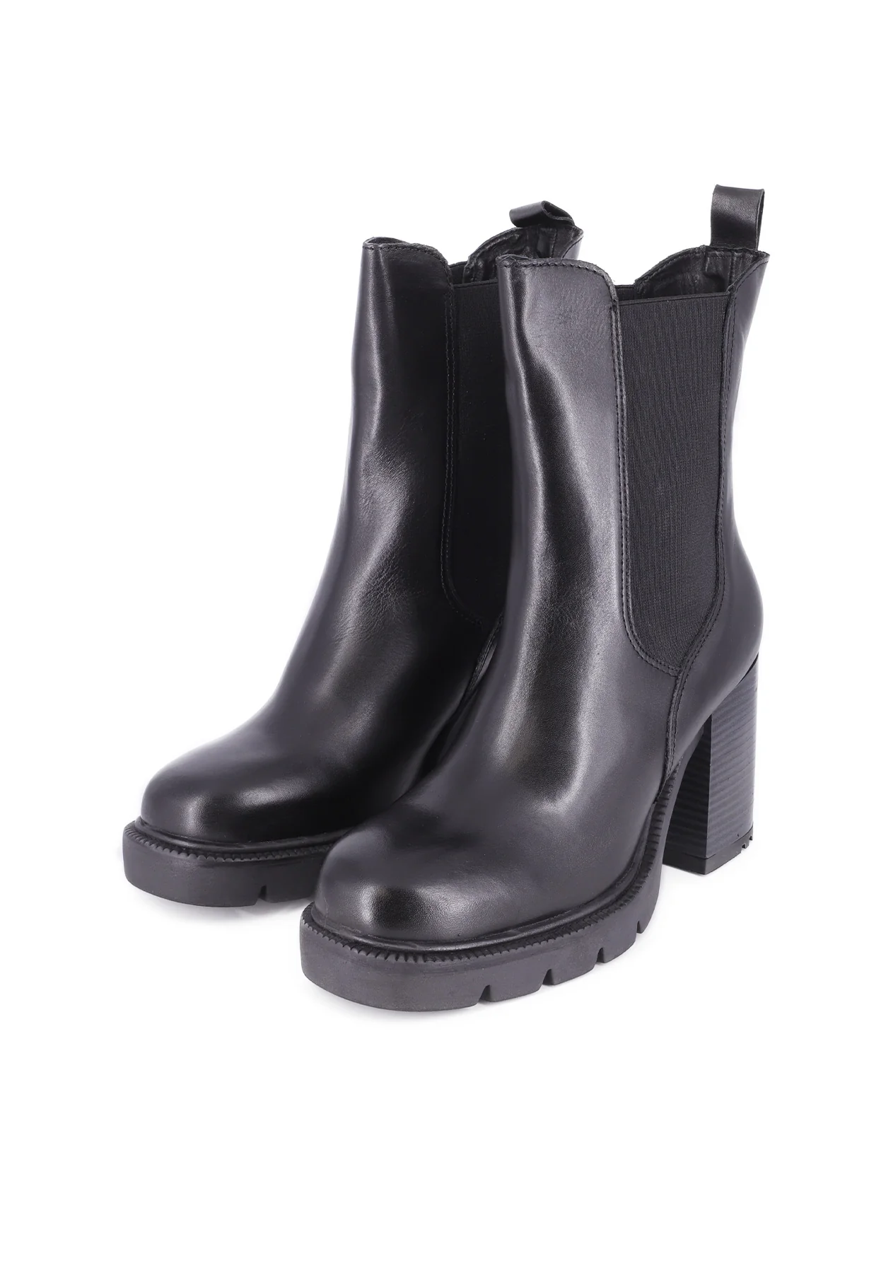 Stivaletto nero in vera pelle con tacco largo ed elastico laterale QH23 S399 - Image 7