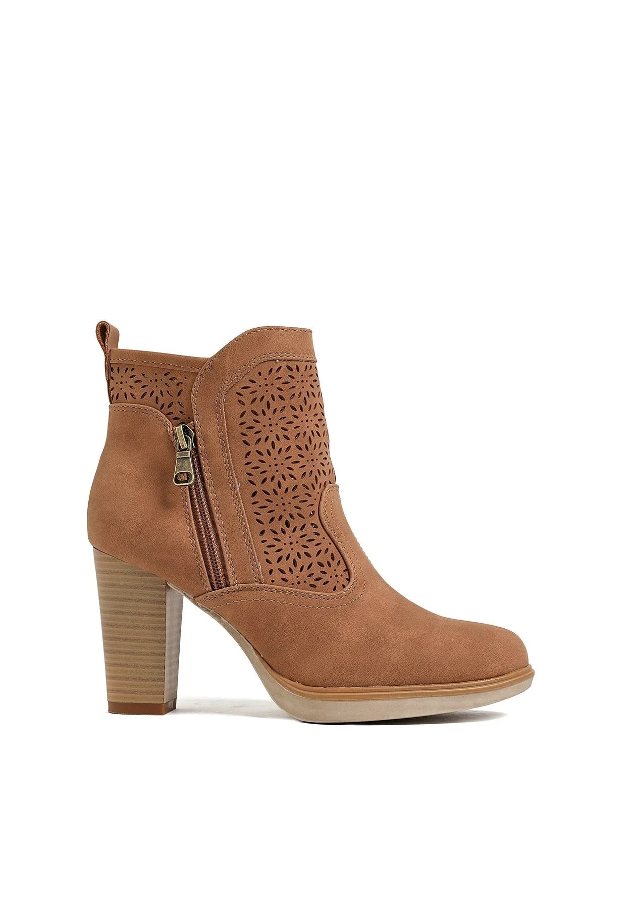 Stivaletto traforato beige con plateau e tacco alto X30-113 - Image 18