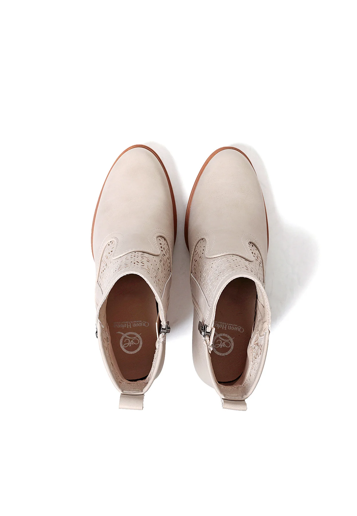 Stivaletto traforato beige con plateau e tacco alto X30-113 - Image 4
