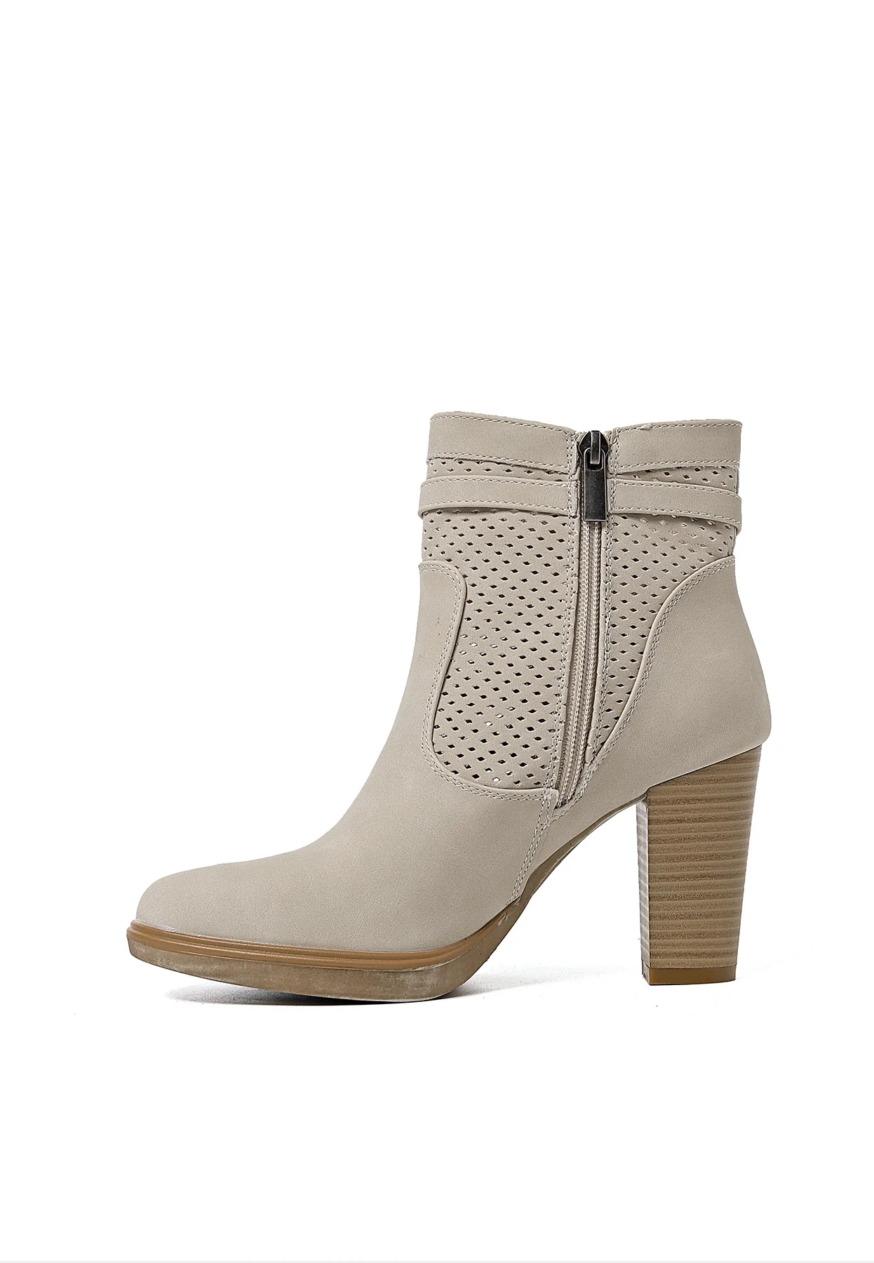 Stivaletto traforato beige con tacco alto X28-107 - Image 4
