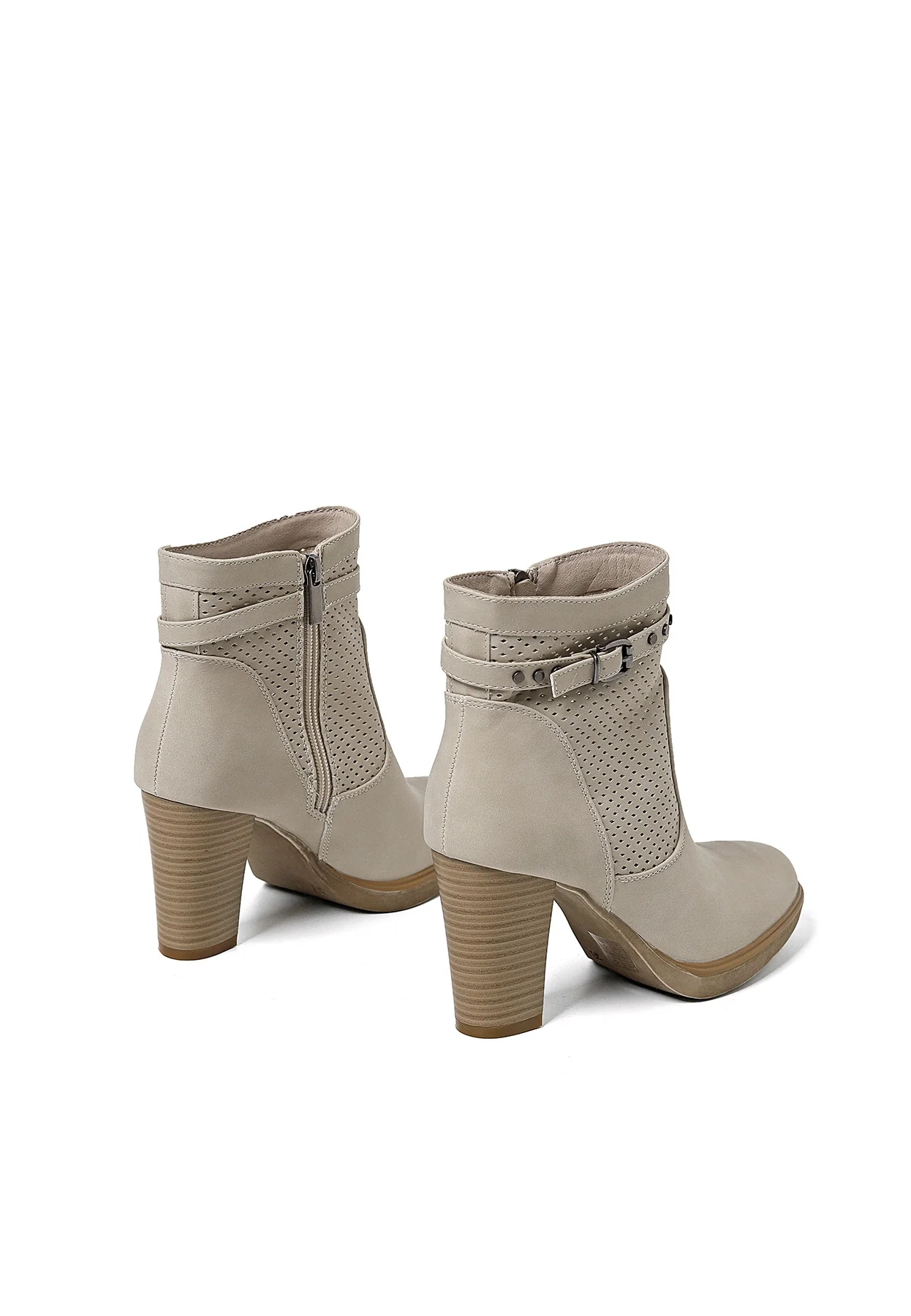 Stivaletto traforato beige con tacco alto X28-107 - Image 5