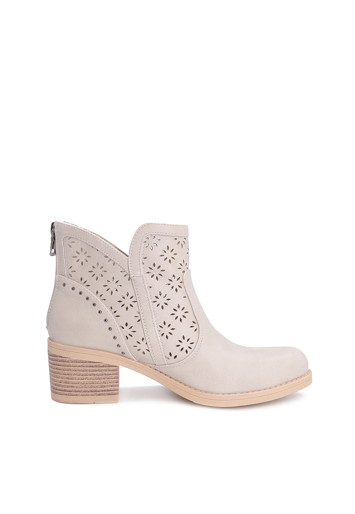 Stivaletto traforato beige con tacco medio X30-106 - Image 10