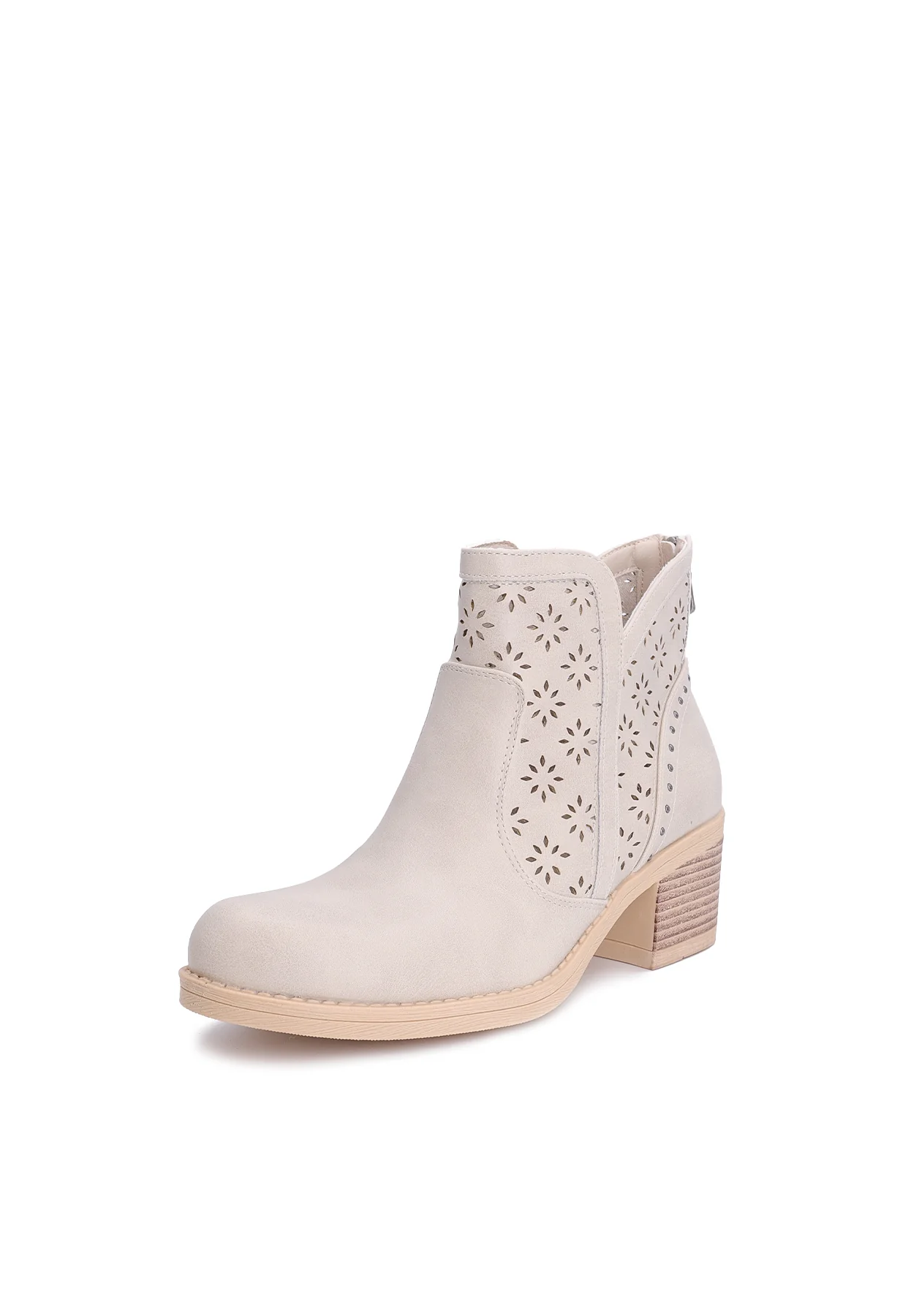 Stivaletto traforato beige con tacco medio X30-106 - Image 12