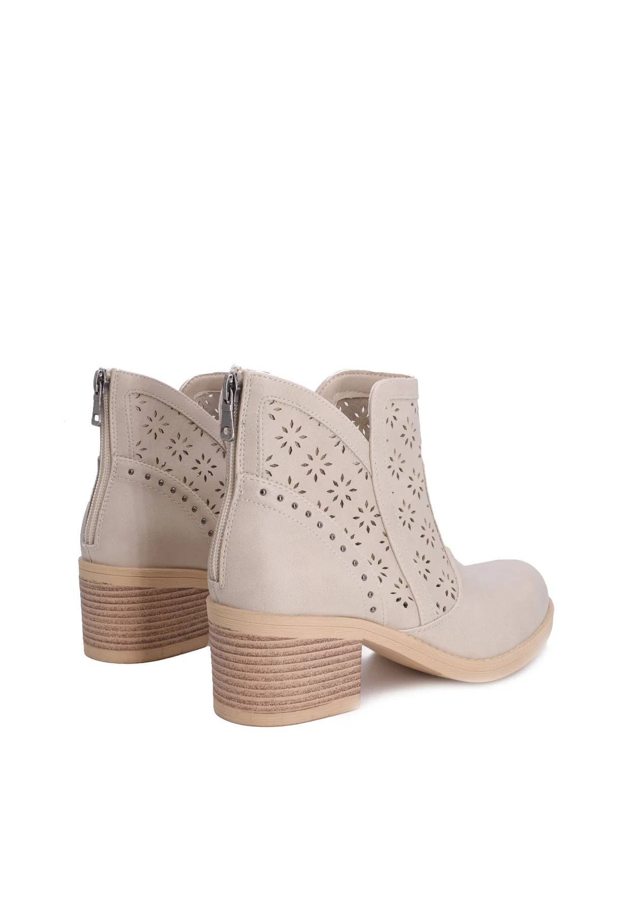 Stivaletto traforato beige con tacco medio X30-106 - Image 13