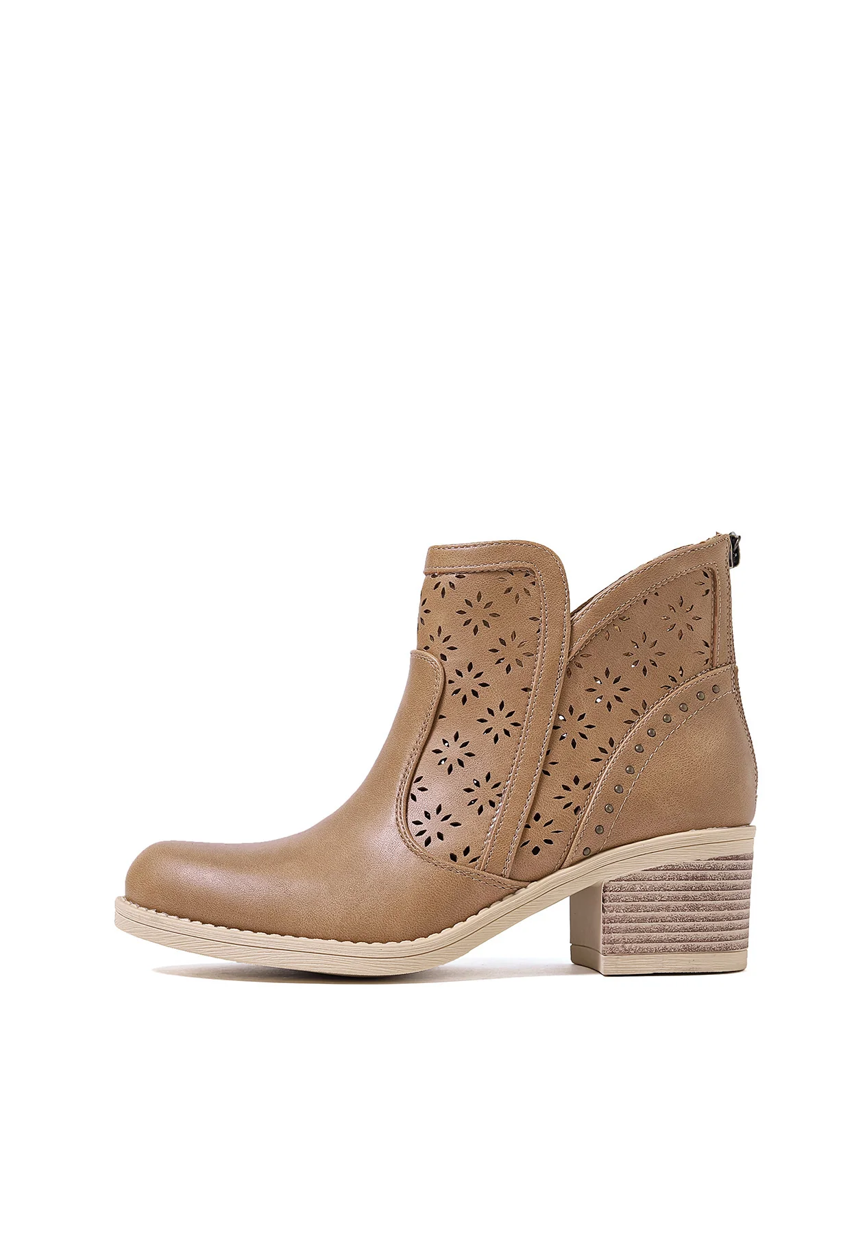 Stivaletto traforato beige con tacco medio X30-106 - Image 3