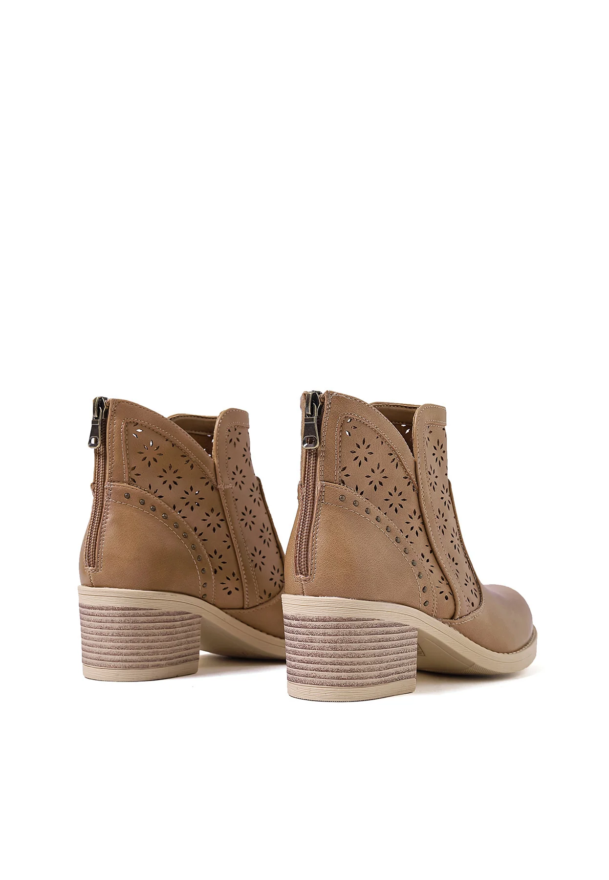 Stivaletto traforato beige con tacco medio X30-106 - Image 4