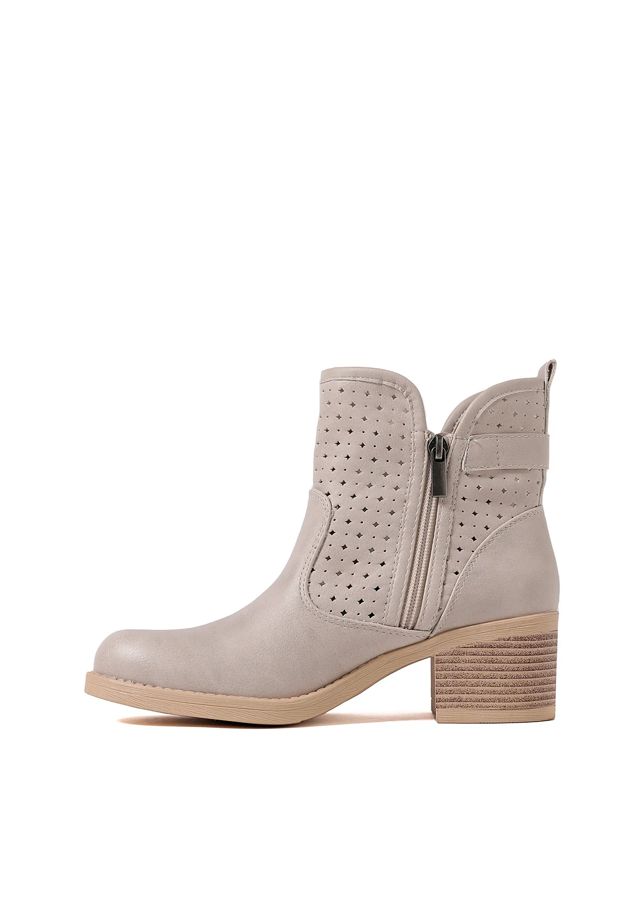 Stivaletto beige traforato con tacco medio X30-107 - Image 19