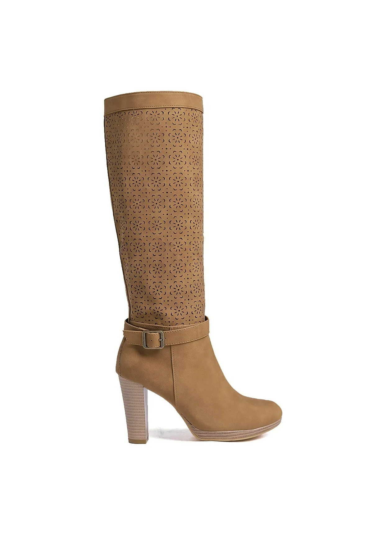 Stivali alti traforati beige con tacco X30-111 - Image 2