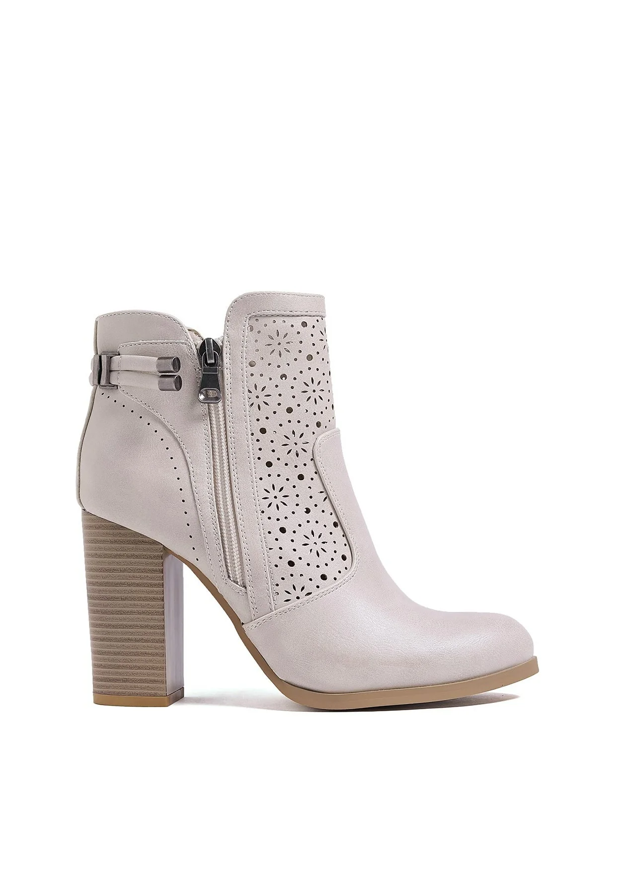Stivaletto traforato beige con tacco alto e decorazioni X30-112 - Image 2