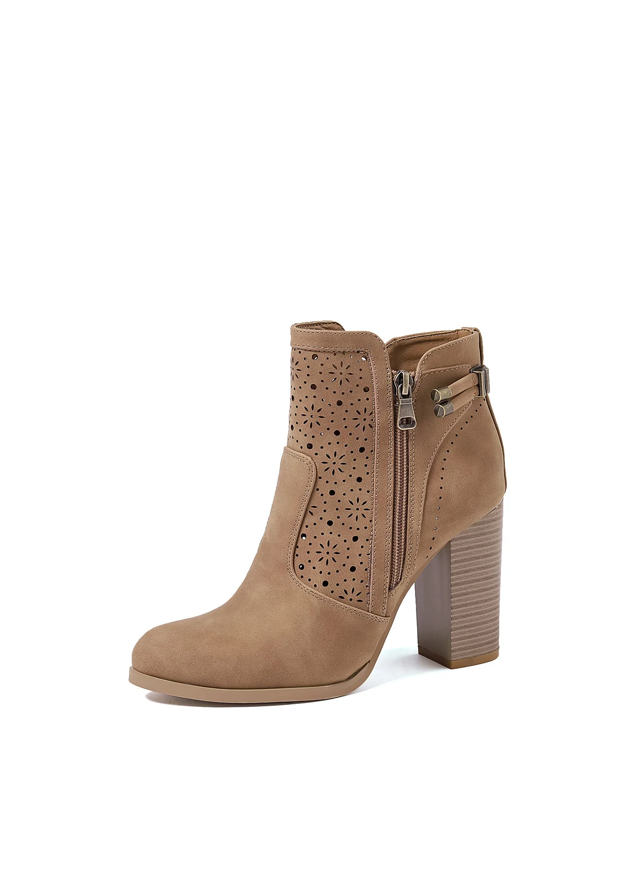 Stivaletto traforato beige con tacco alto e decorazioni X30-112 - Image 21