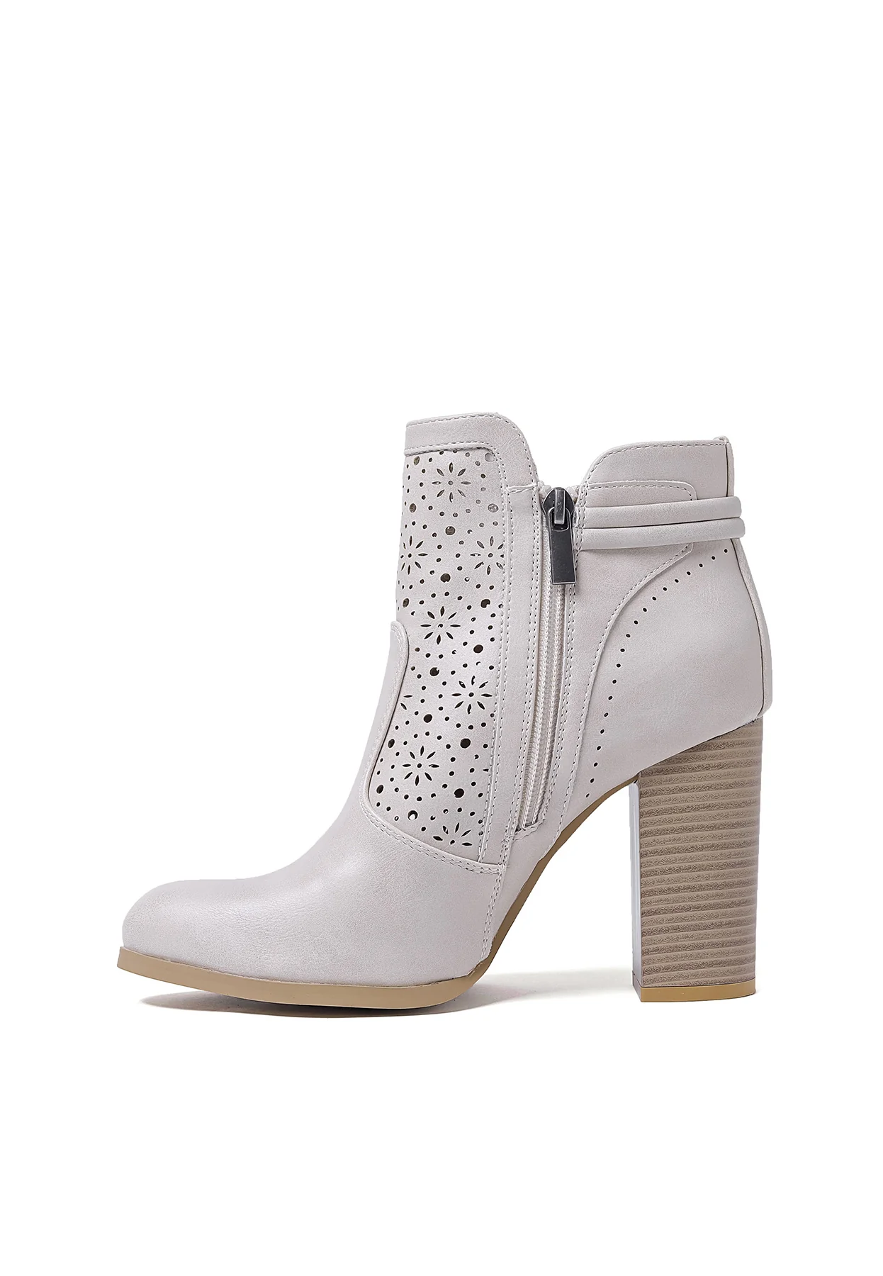 Stivaletto traforato beige con tacco alto e decorazioni X30-112 - Image 3