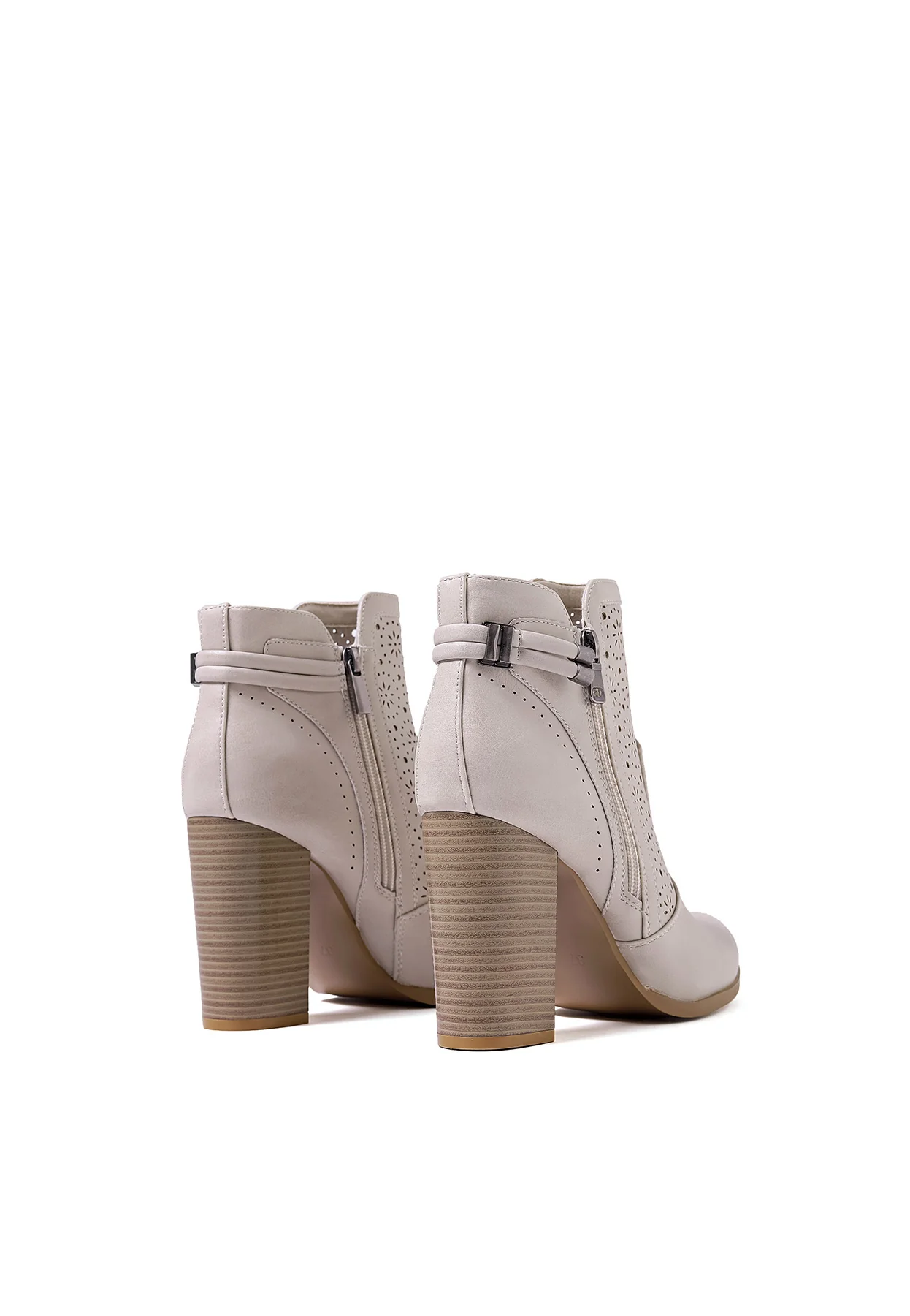 Stivaletto traforato beige con tacco alto e decorazioni X30-112 - Image 5