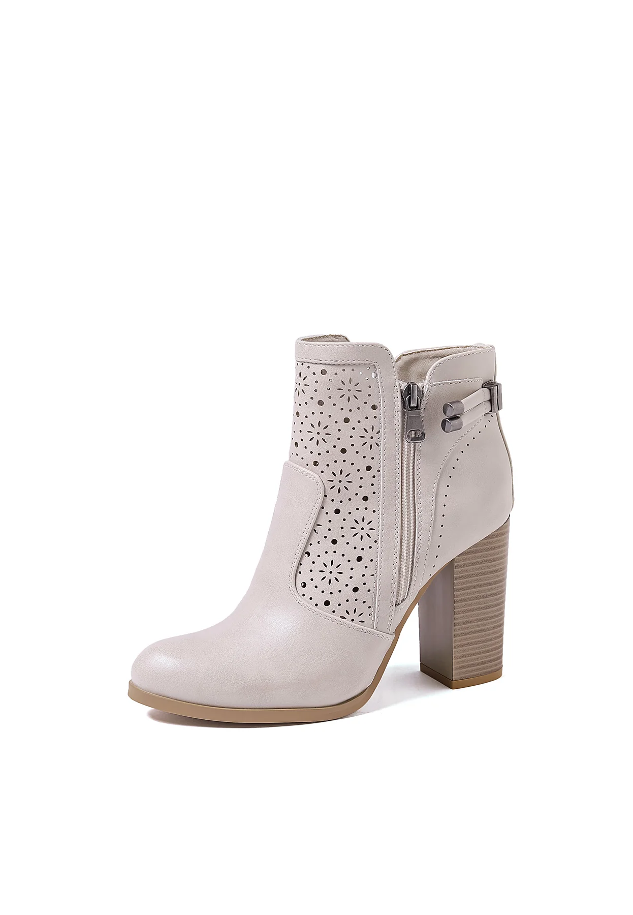 Stivaletto traforato beige con tacco alto e decorazioni X30-112 - Image 7