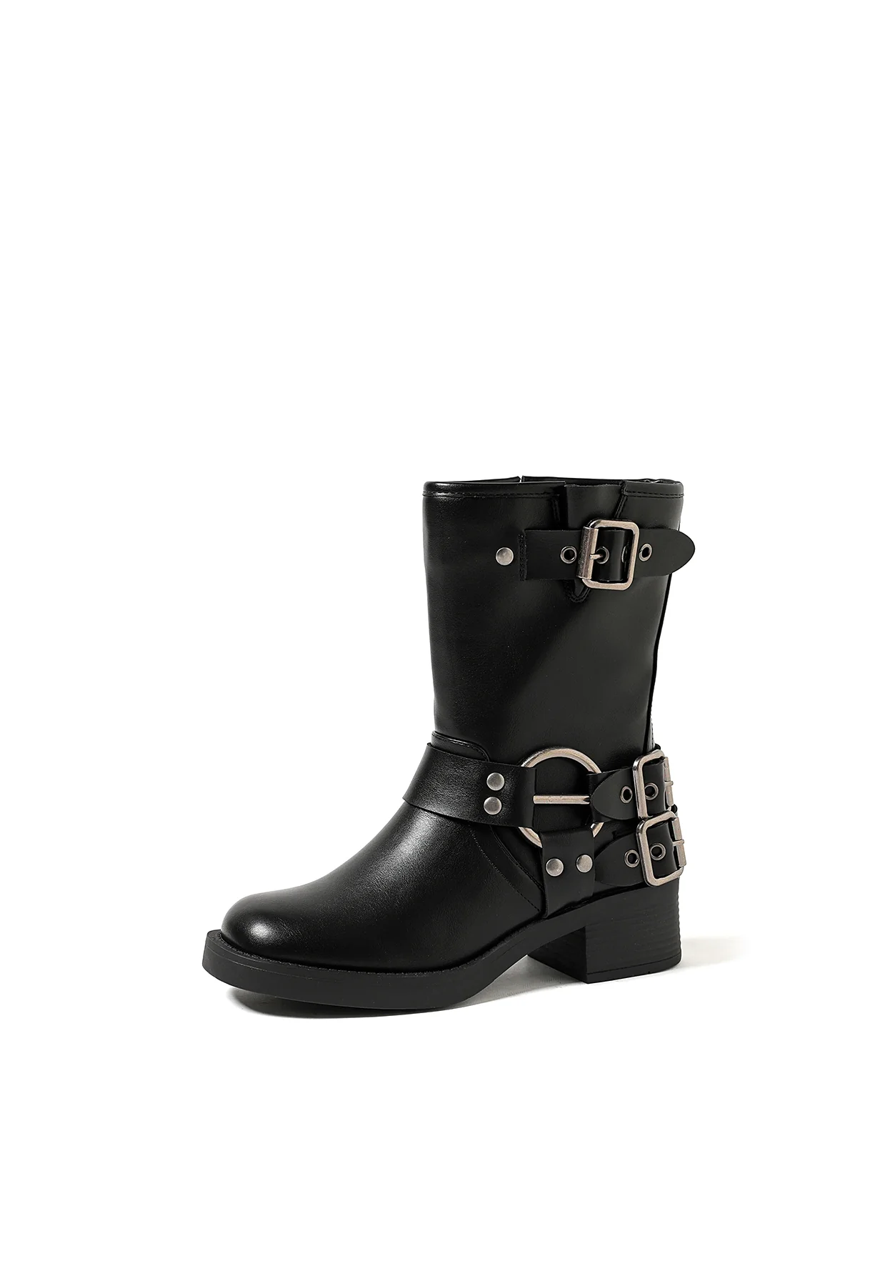 Stivaletti biker neri con fibbie X30-118 - Image 4