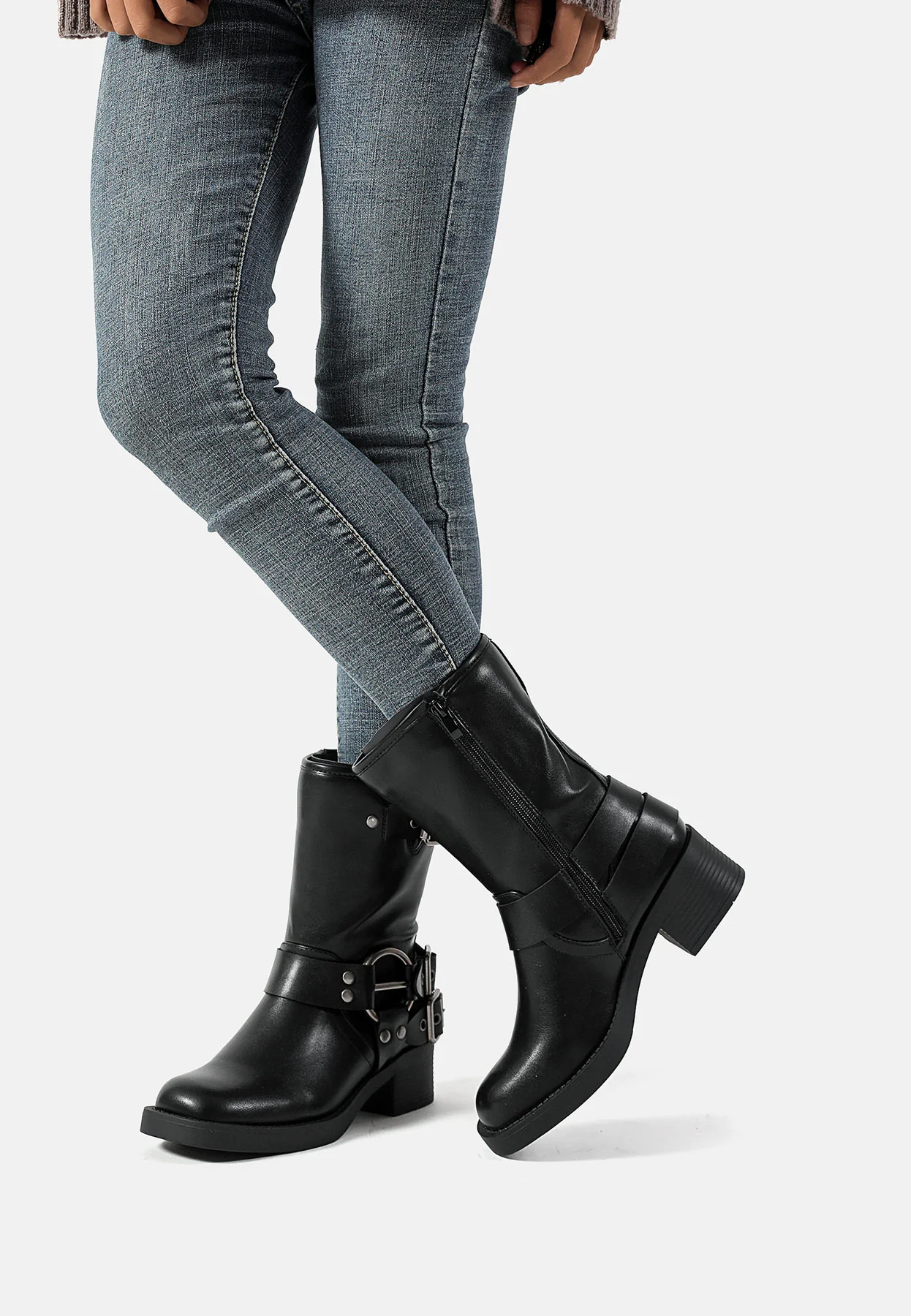 Stivaletti biker neri con fibbie X30-118 - Image 8