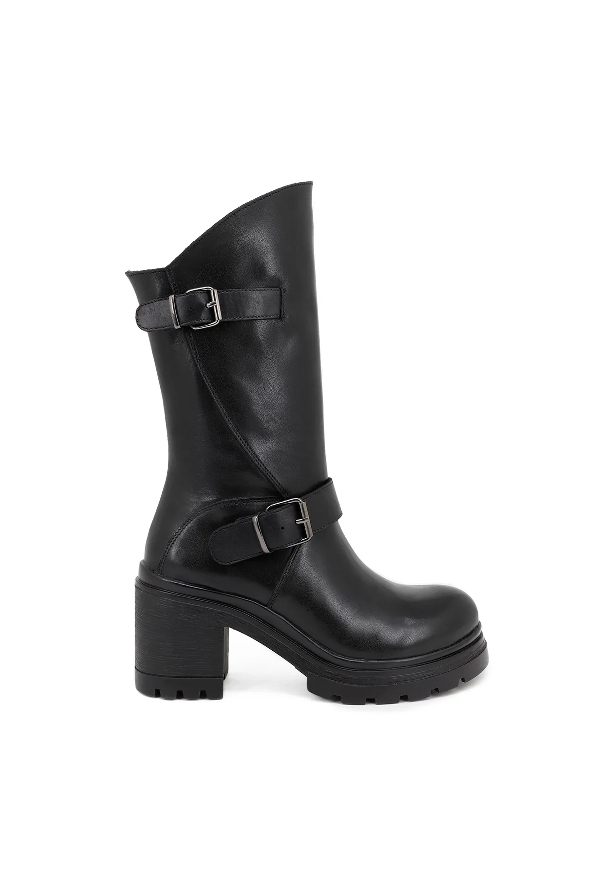 Stivale nero in vera pelle con doppia fibbia QH-22 L-267