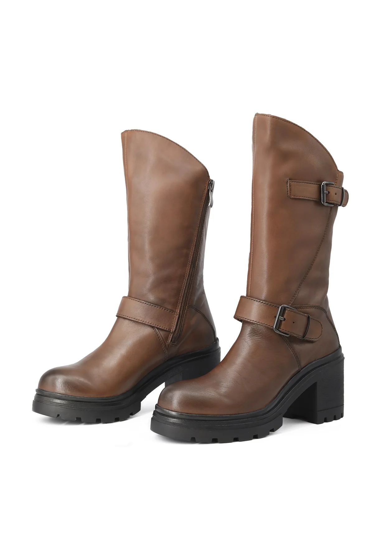 Stivale nero in vera pelle con doppia fibbia QH-22 L-267 - Image 12