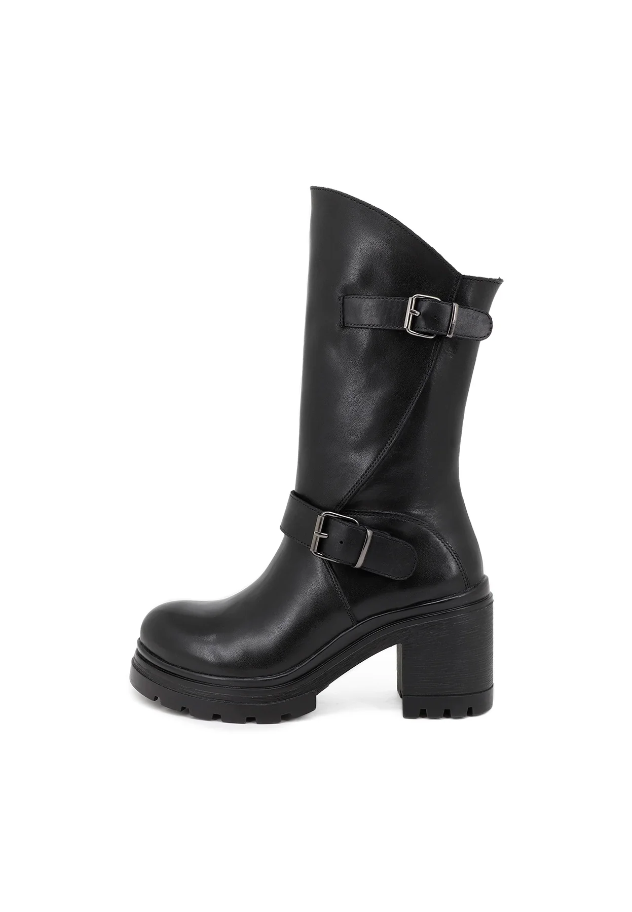 Stivale nero in vera pelle con doppia fibbia QH-22 L-267 - Image 2