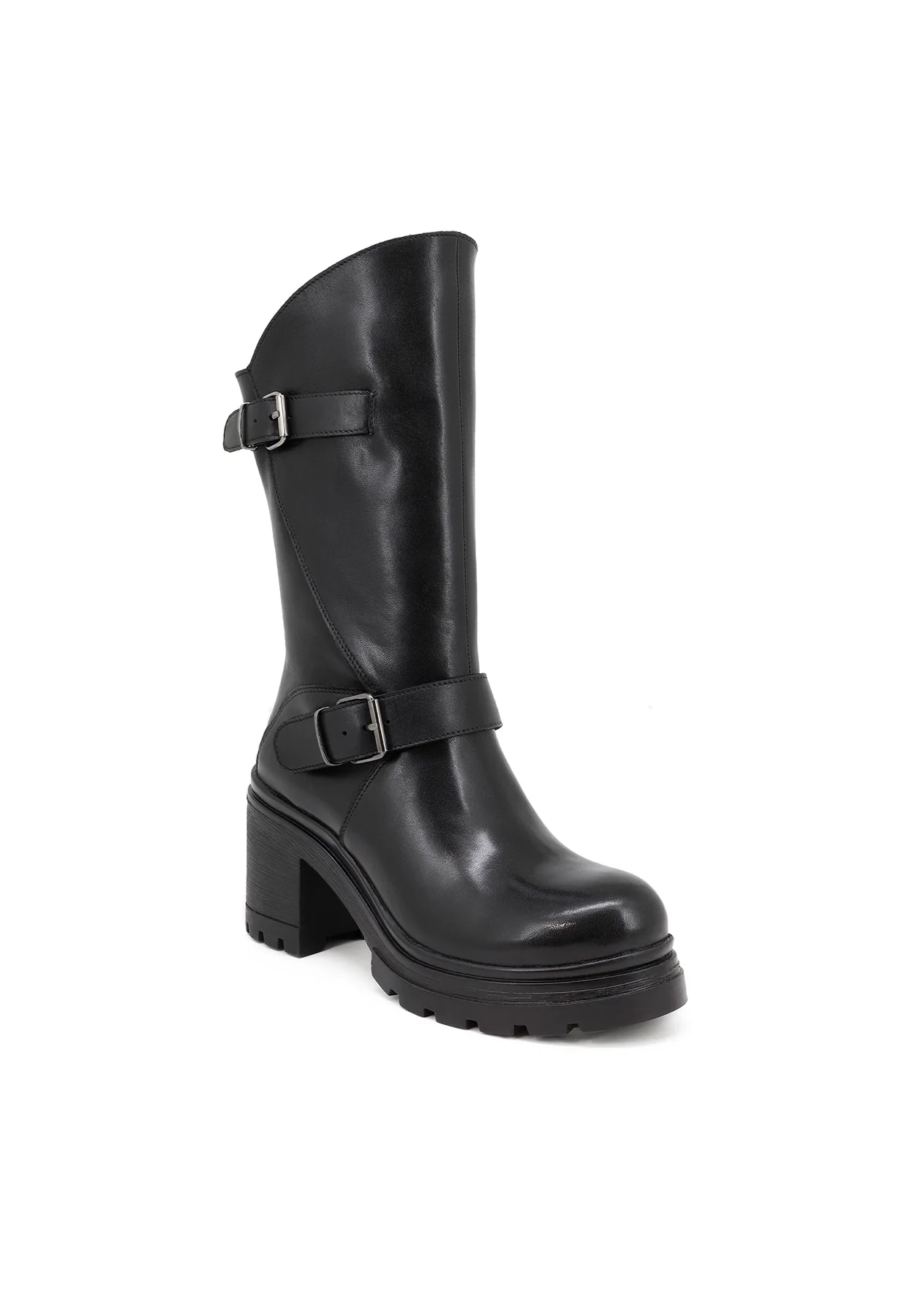 Stivale nero in vera pelle con doppia fibbia QH-22 L-267 - Image 3