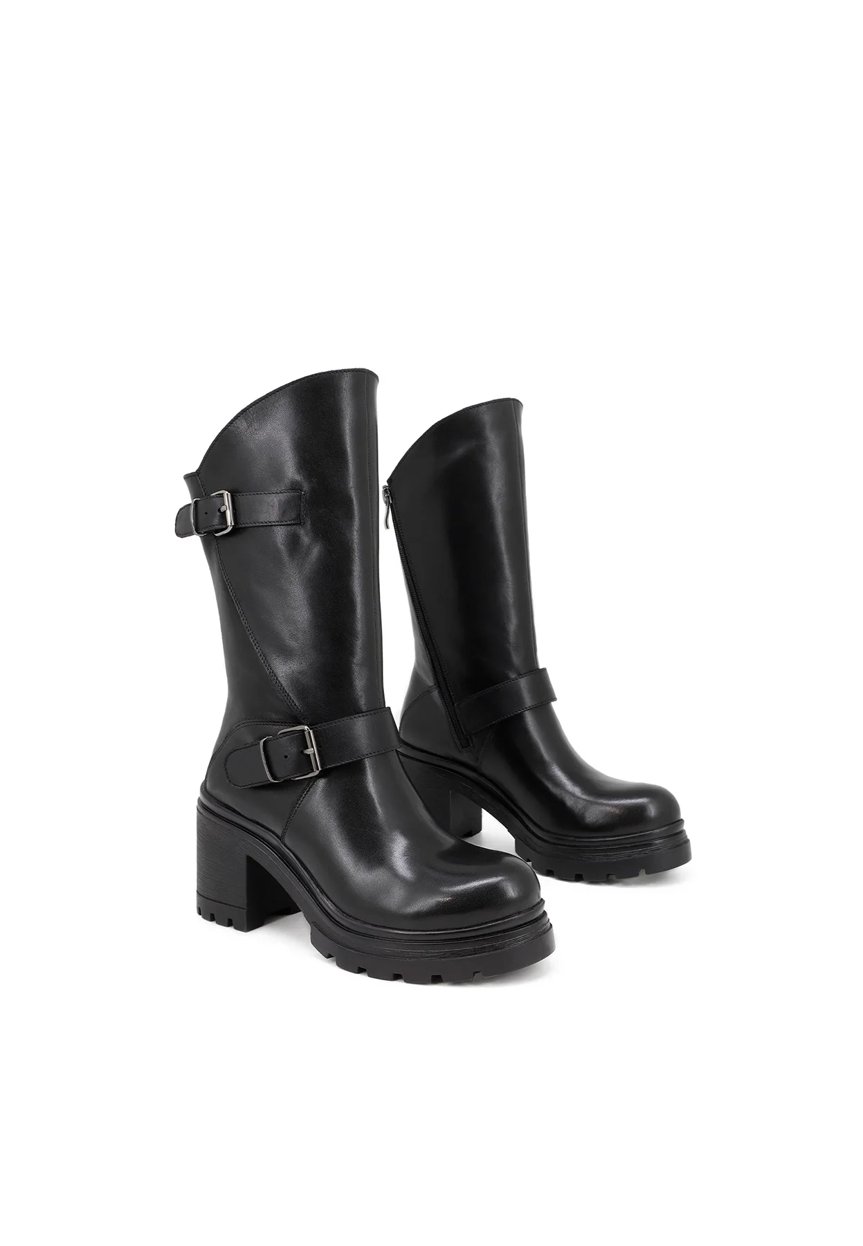 Stivale nero in vera pelle con doppia fibbia QH-22 L-267 - Image 5