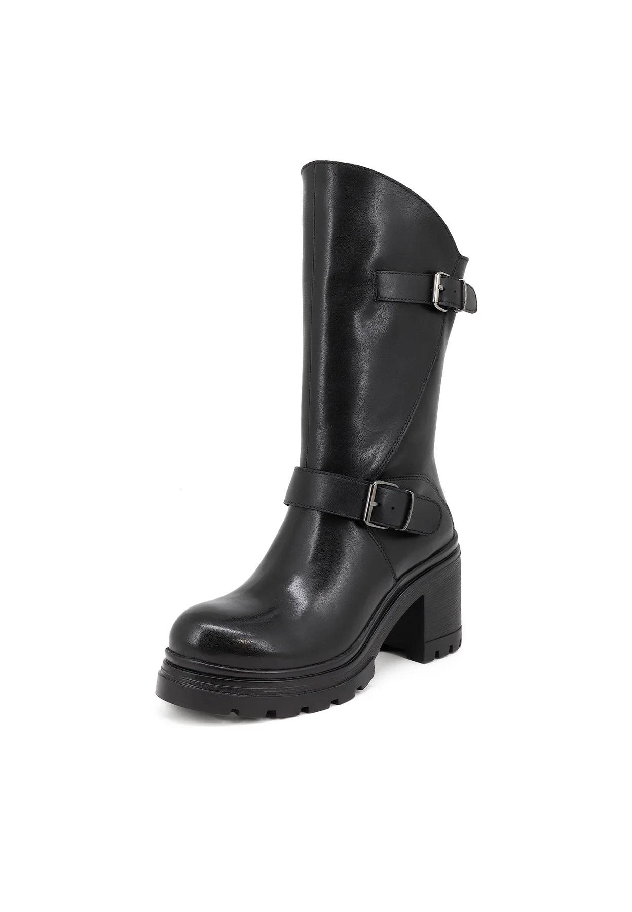 Stivale nero in vera pelle con doppia fibbia QH-22 L-267 - Image 7